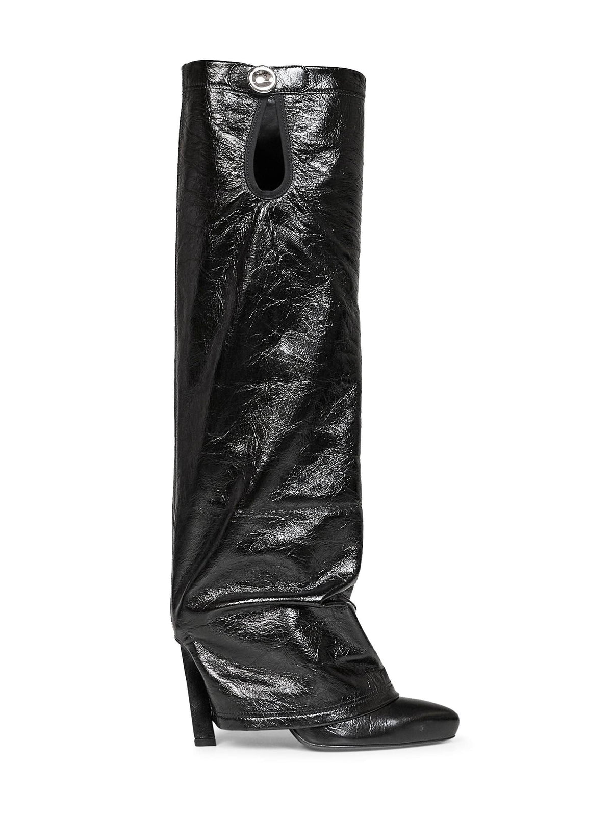 The Attico Women Black Crackled Leather "Leon" High Boots THE ATTICO