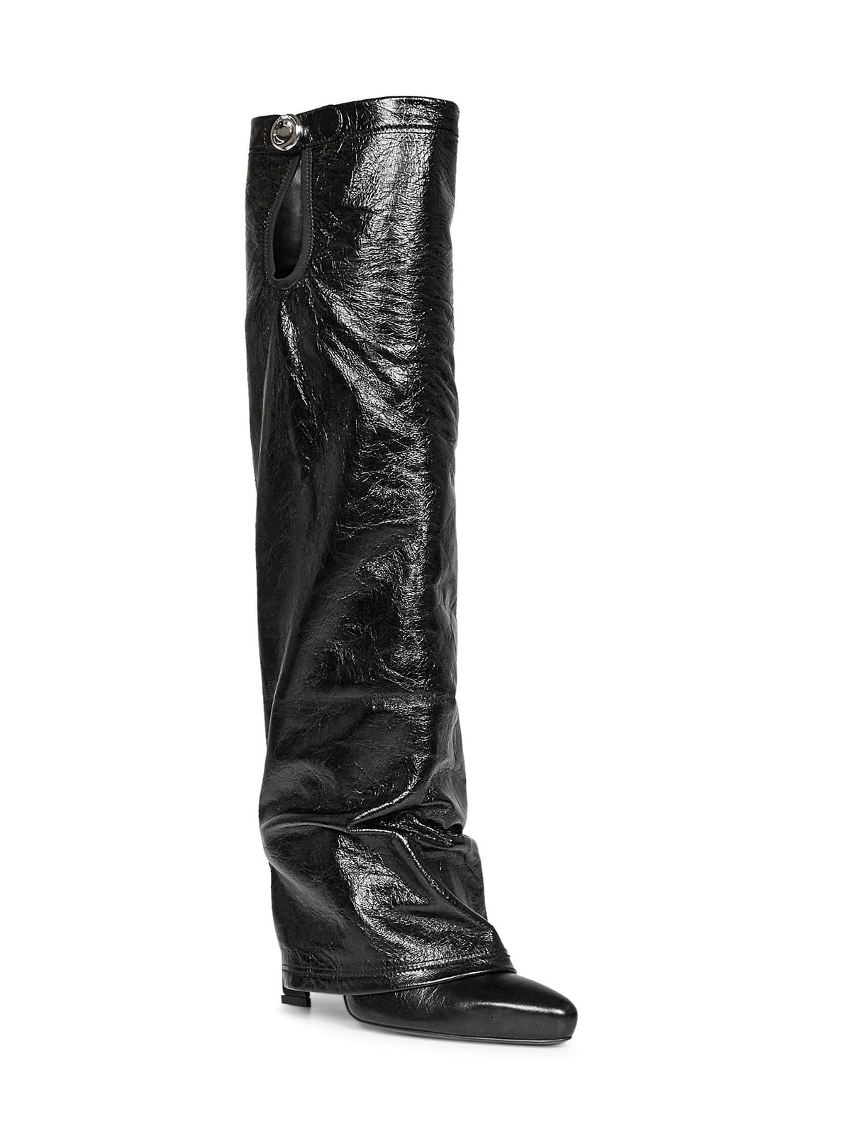 The Attico Women Black Crackled Leather "Leon" High Boots THE ATTICO