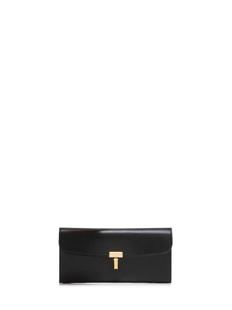 Toteme Women Black Leather T-Lock Wallet TOTEME