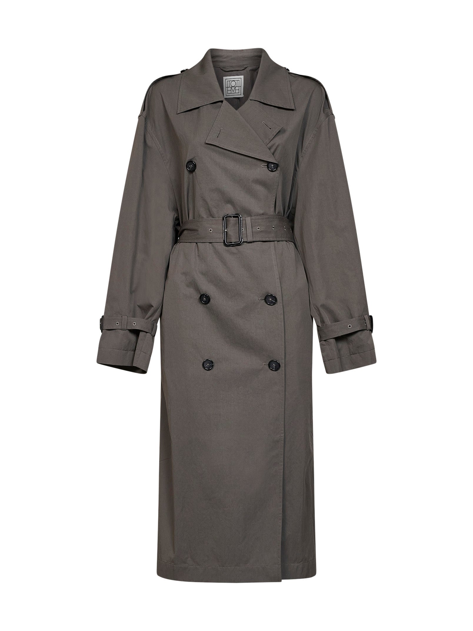 Toteme Women Taupe Crisp Cotton Blend Double-Breasted Trench Coat TOTEME