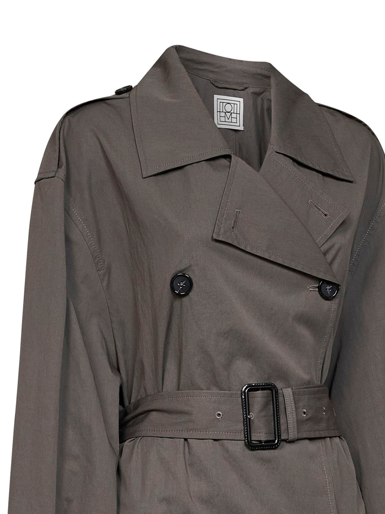 Toteme Women Taupe Crisp Cotton Blend Double-Breasted Trench Coat TOTEME