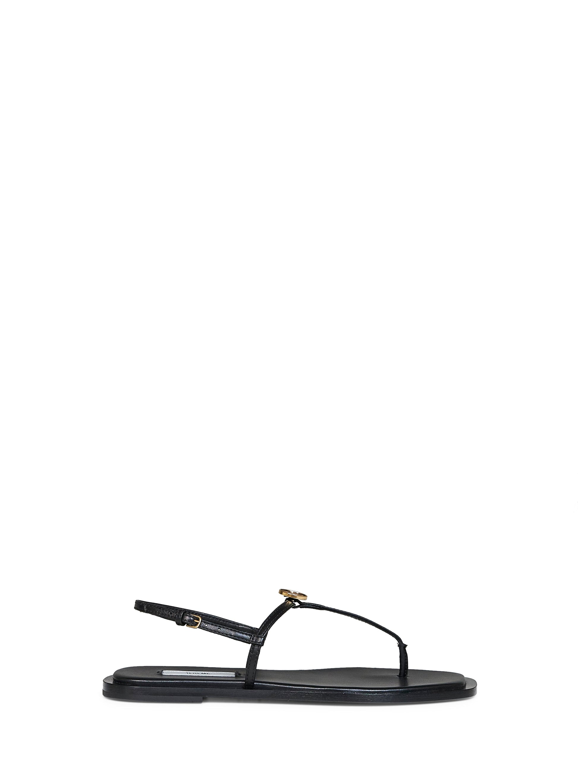 Toteme Women Black Nappa Leather T-Strap Thong Sandals TOTEME