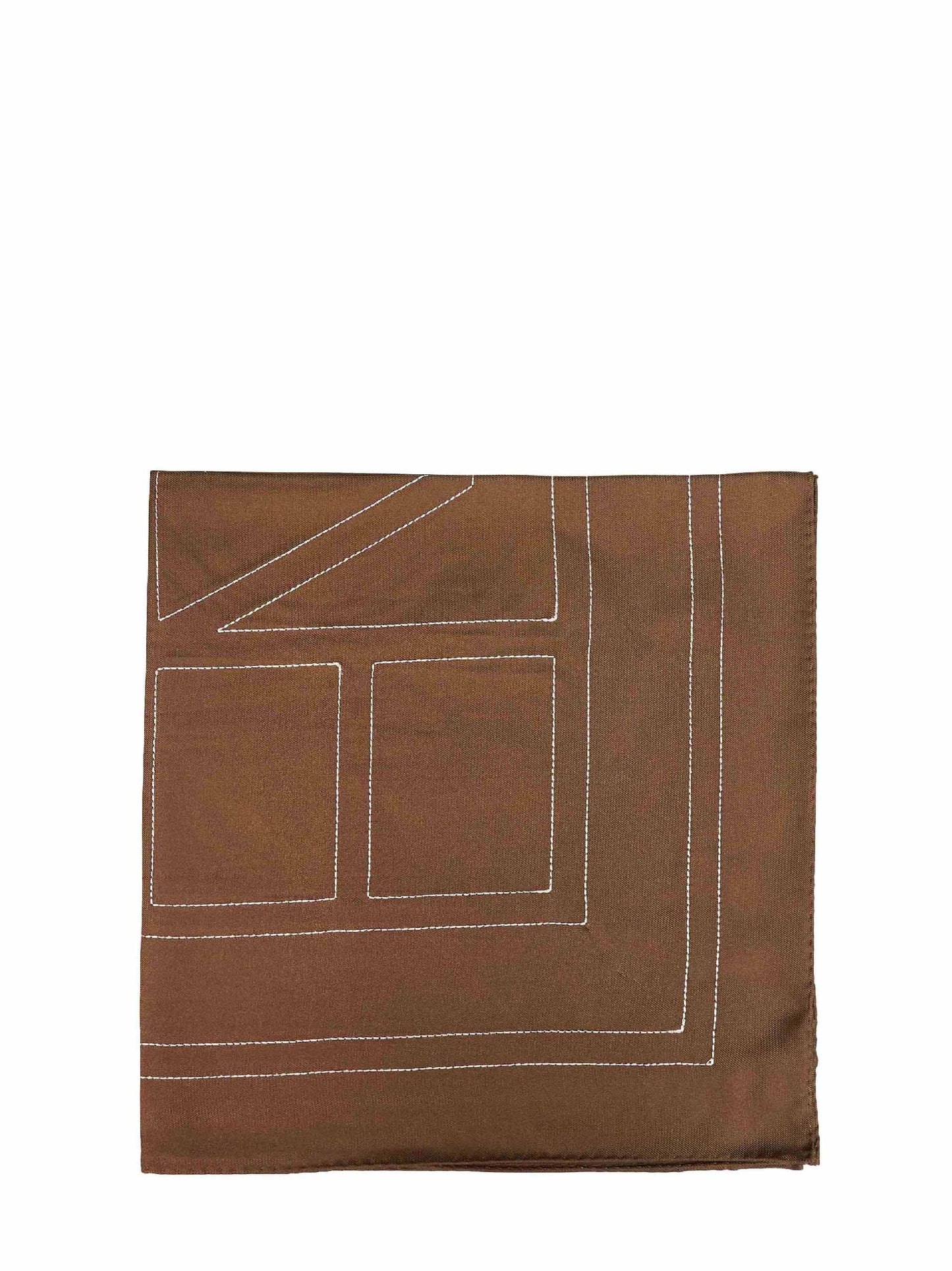 Toteme Women Mocha Silk Embroidered Monogram Scarf TOTEME