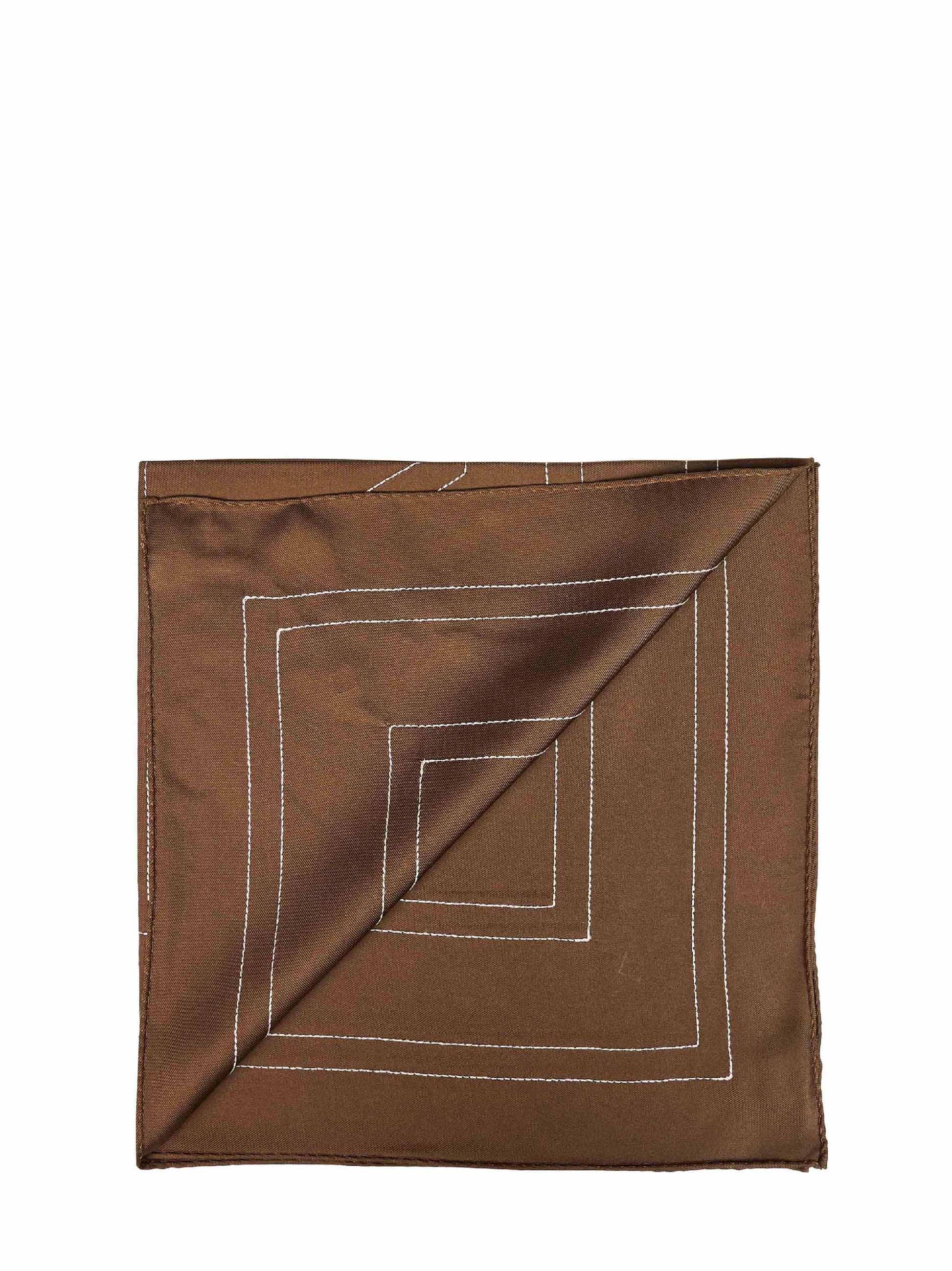 Toteme Women Mocha Silk Embroidered Monogram Scarf TOTEME