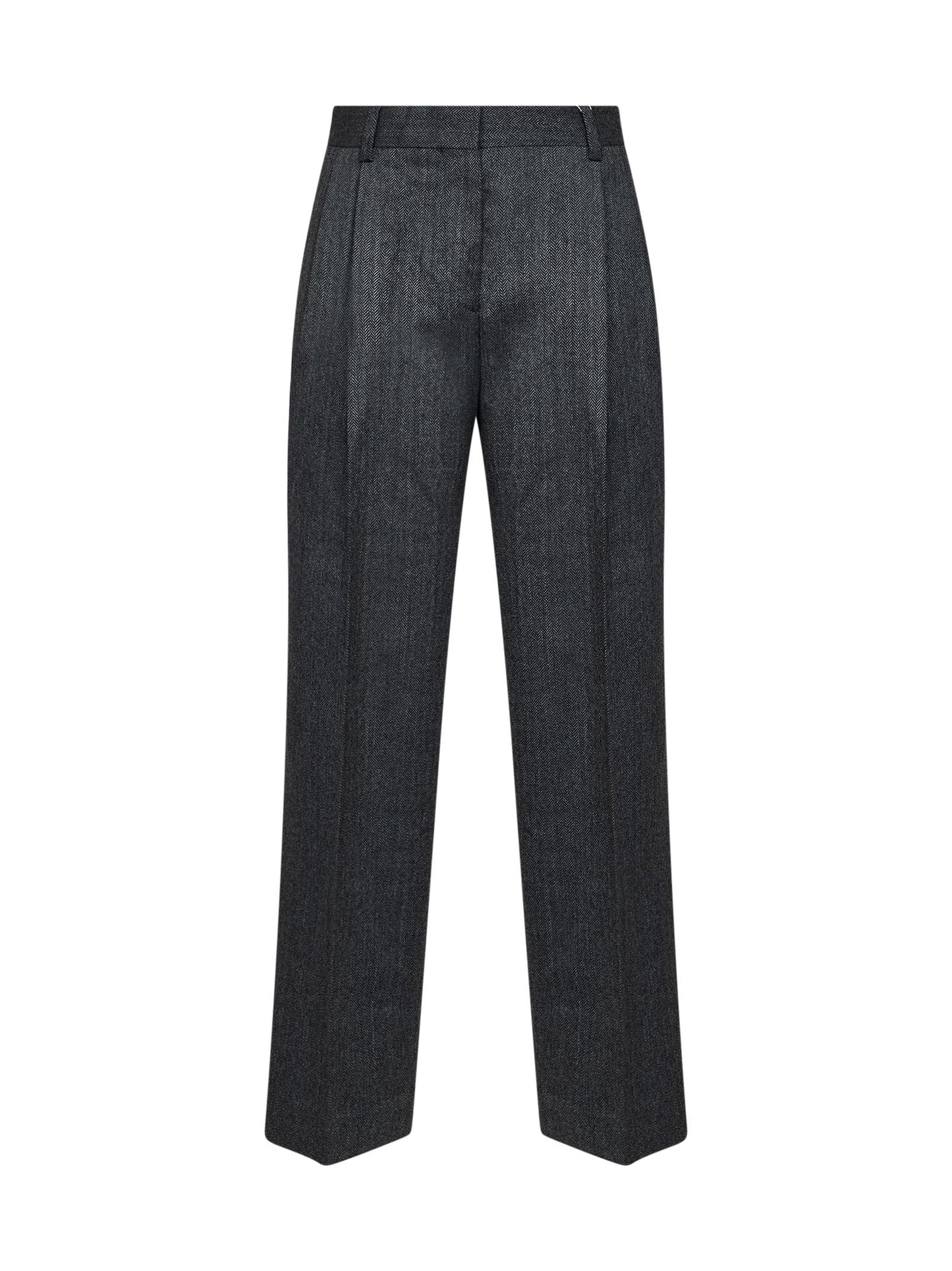 Toteme Women Dark Grey Mélange Wool Herringbonedouble-Pleat Trousers TOTEME