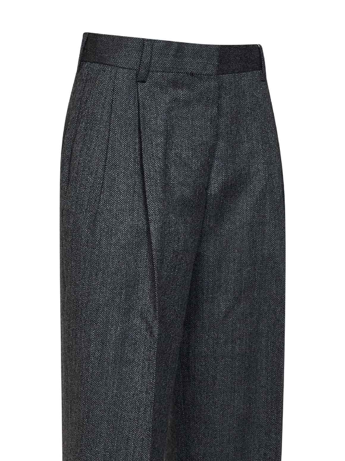 Toteme Women Dark Grey Mélange Wool Herringbonedouble-Pleat Trousers TOTEME