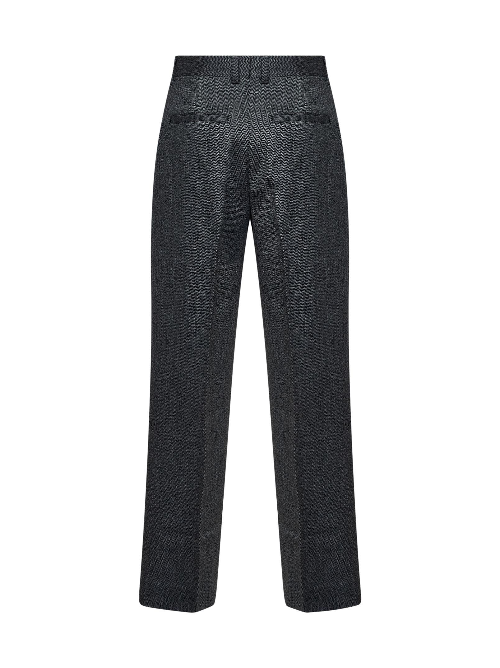 Toteme Women Dark Grey Mélange Wool Herringbonedouble-Pleat Trousers TOTEME