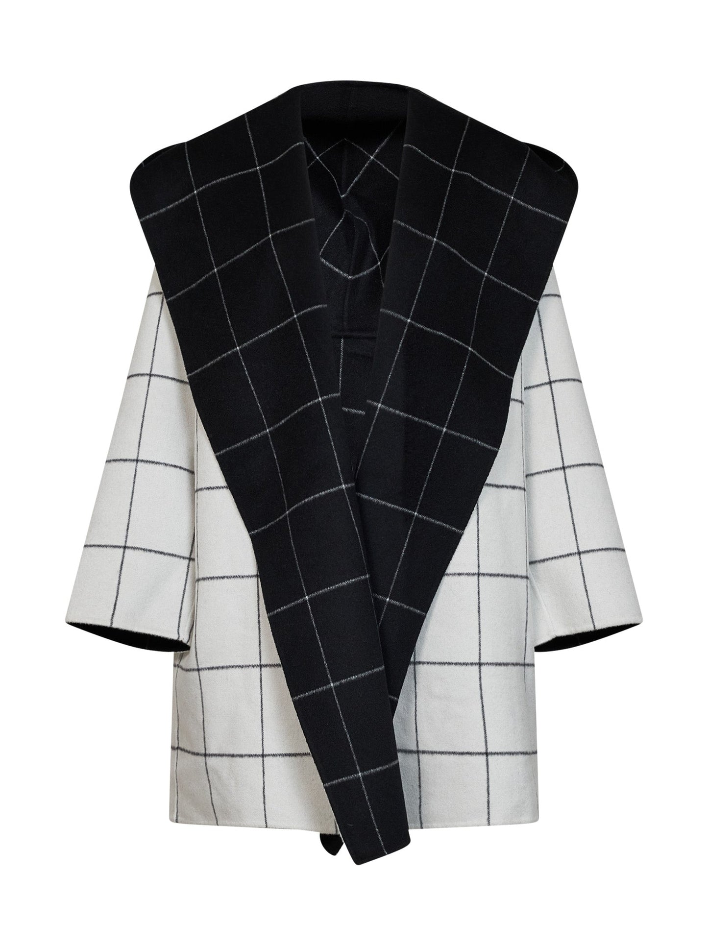 Toteme Women Black And White Check Double Hooded Coat TOTEME