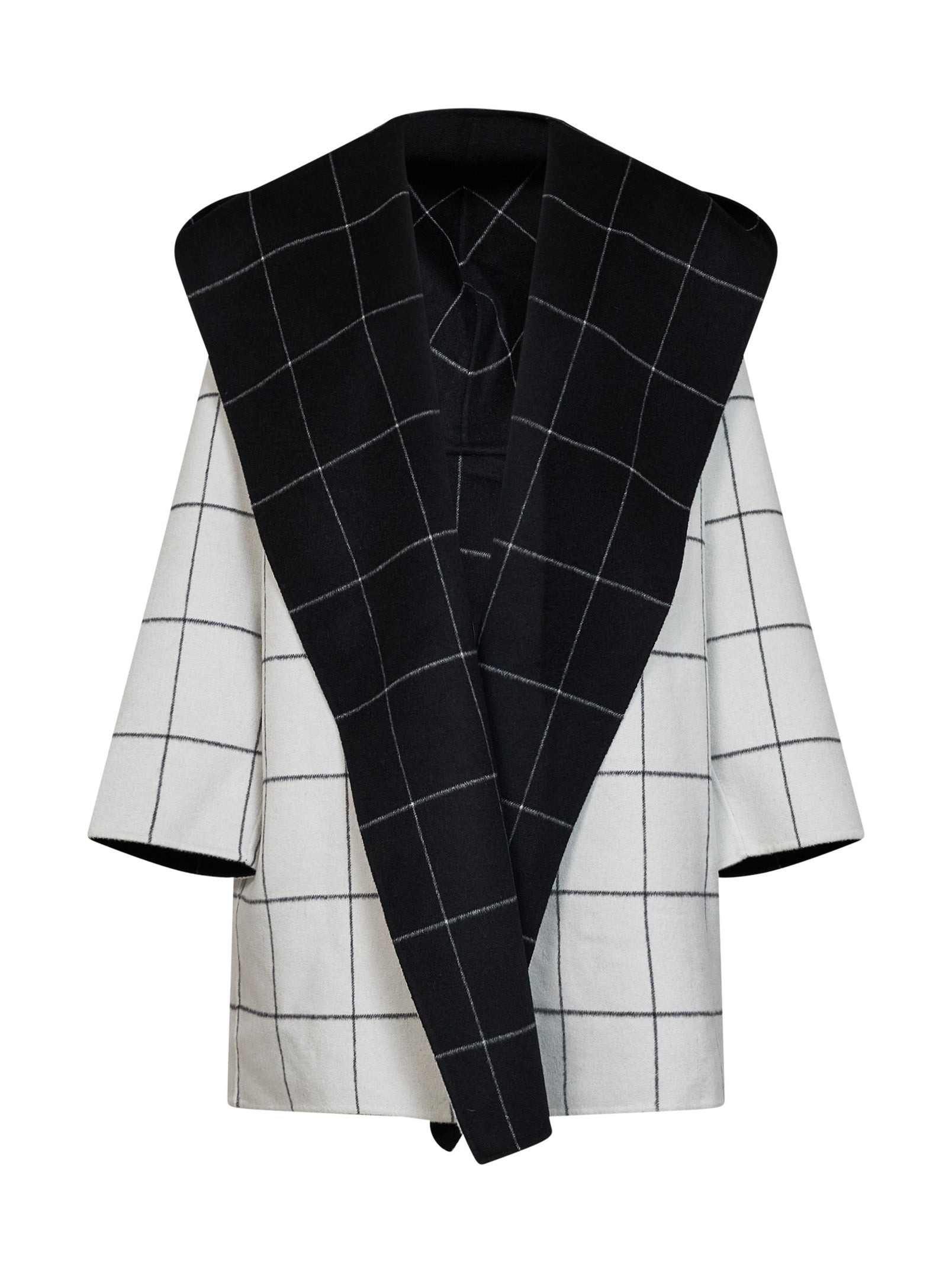 Toteme Women Black And White Check Double Hooded Coat TOTEME
