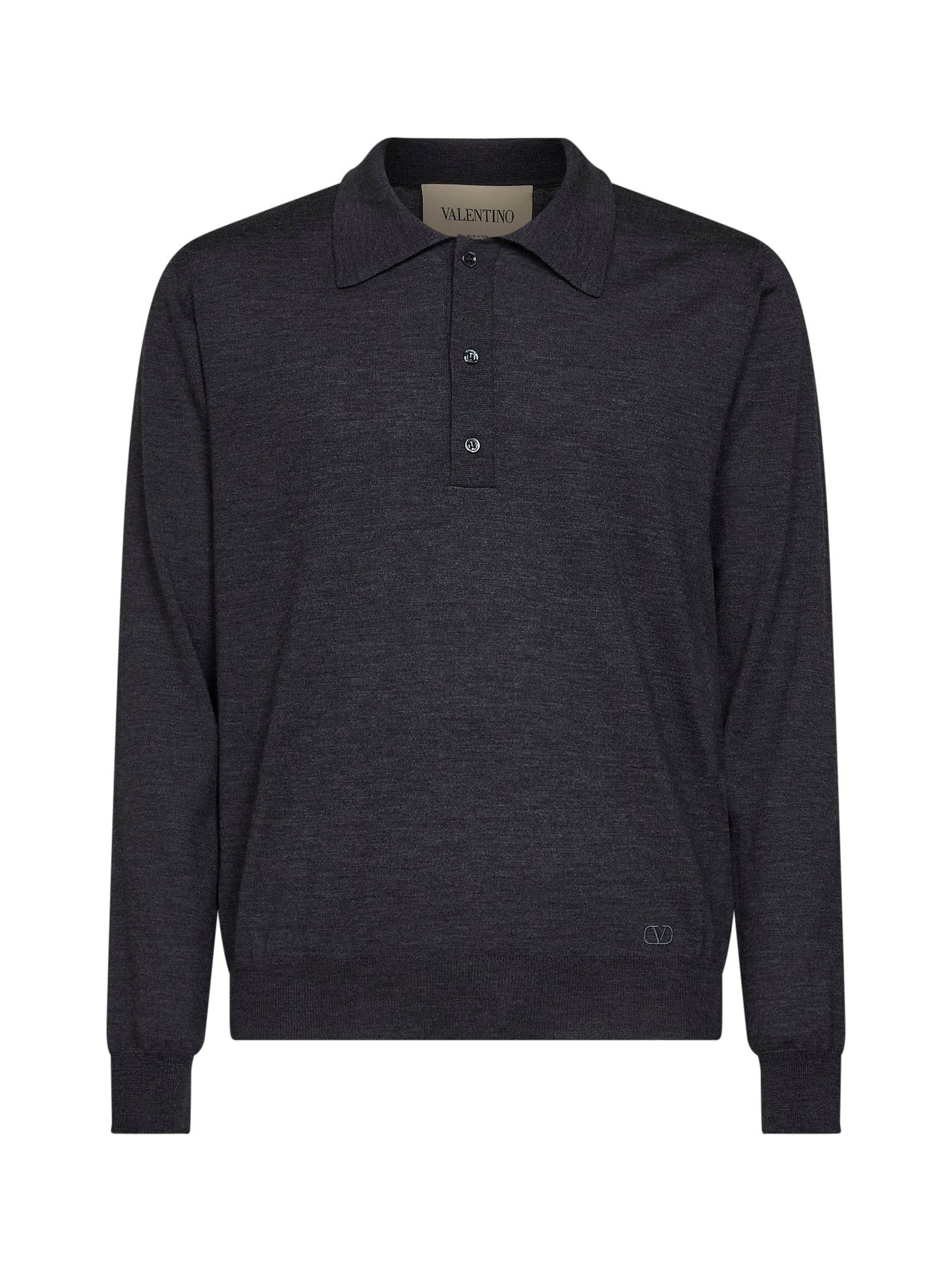 Valentino Men Dark Grey Wool Valentino Polo Shirt With Vlogo Embroidery VALENTINO