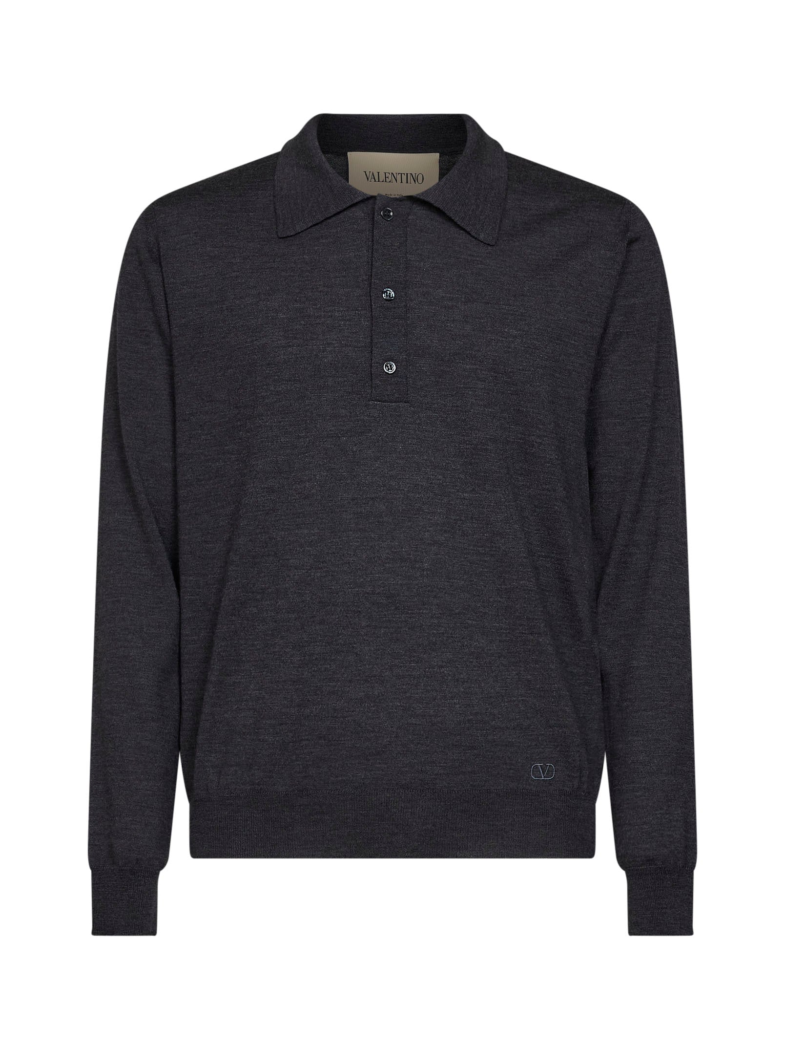 Valentino Men Dark Grey Wool Valentino Polo Shirt With Vlogo Embroidery VALENTINO