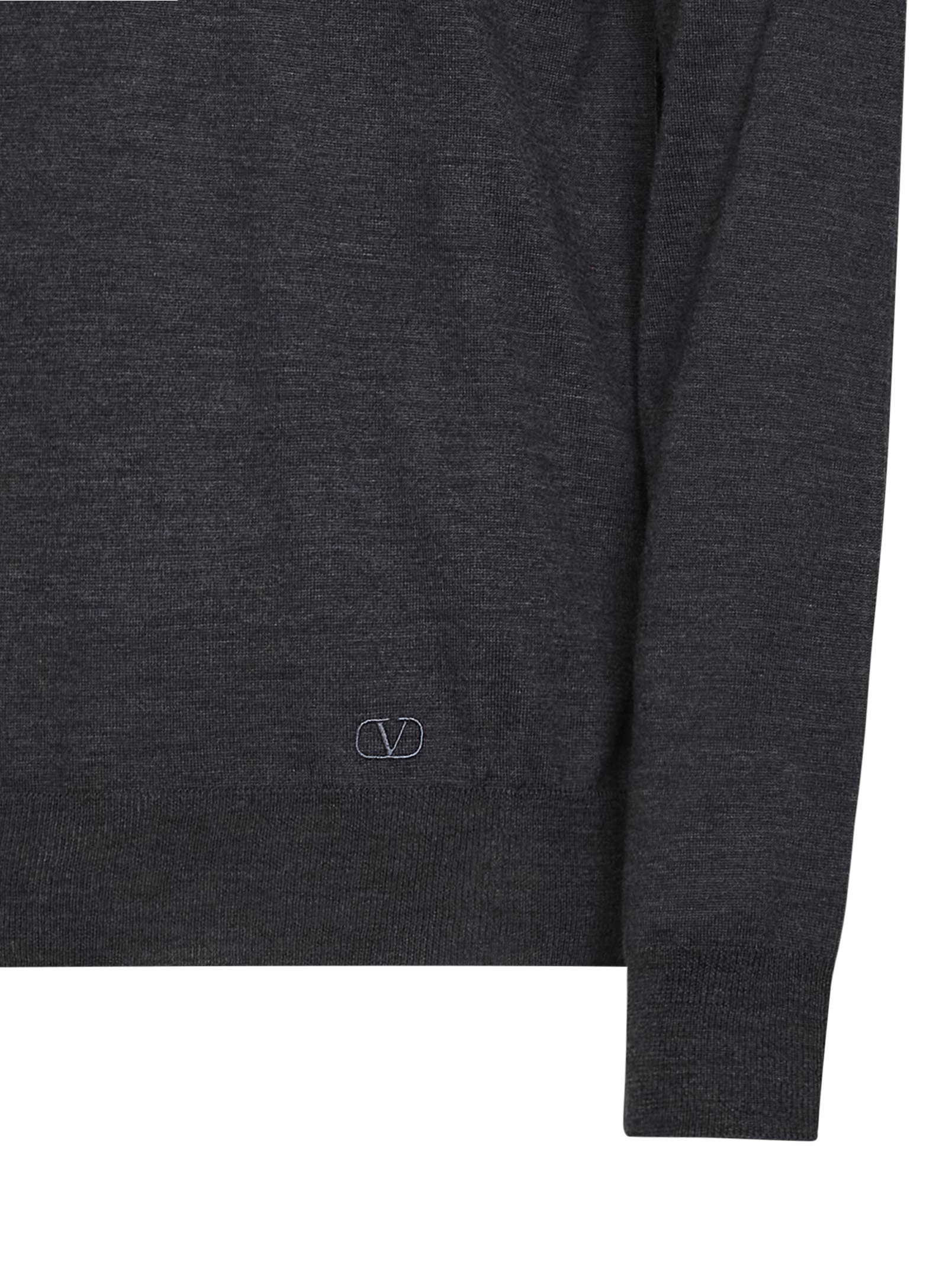 Valentino Men Dark Grey Wool Valentino Polo Shirt With Vlogo Embroidery VALENTINO