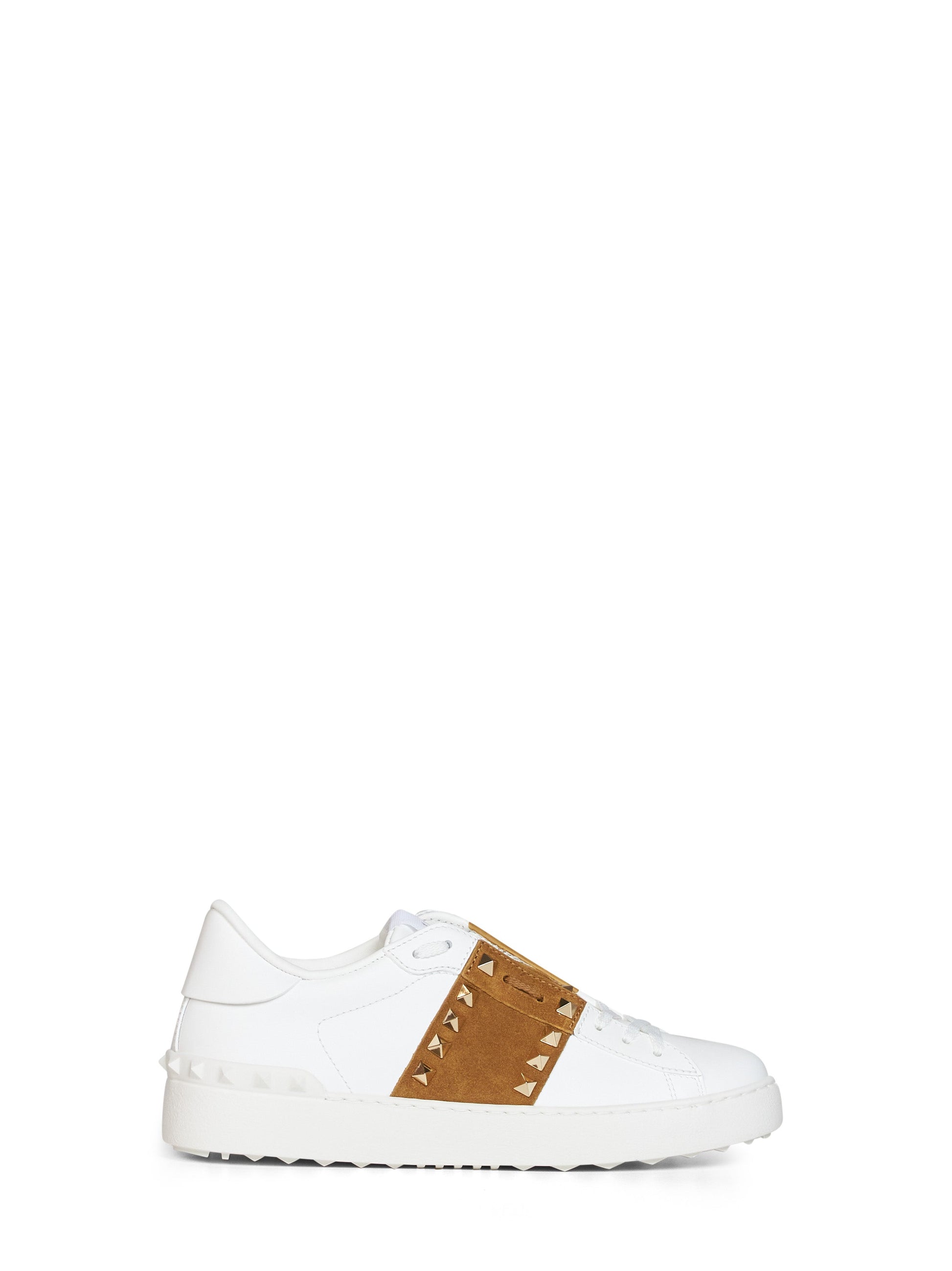 Valentino Garavani Women White And Havana Beige Rockstud Untitled Sneakers VALENTINO GARAVANI