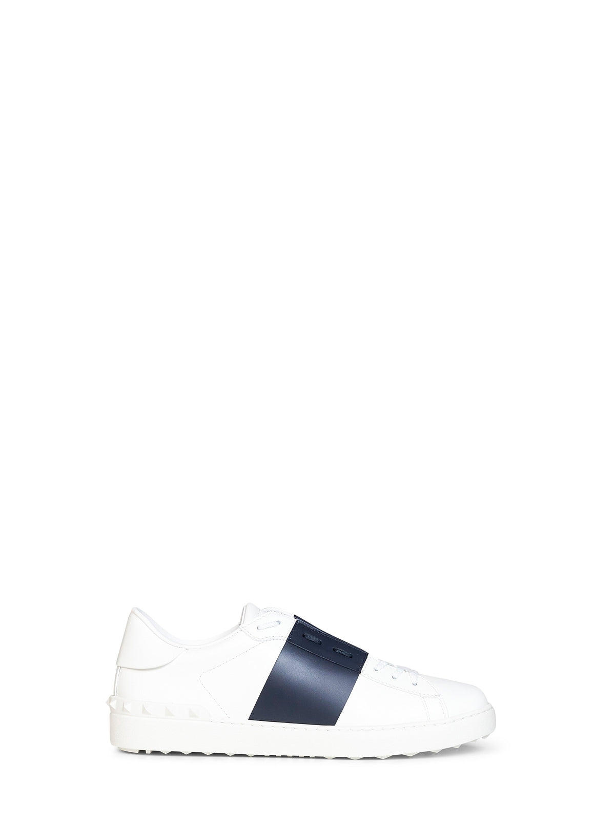 Valentino Garavani Men White And Navy Blue Calfskin Leather Open Sneakers VALENTINO GARAVANI