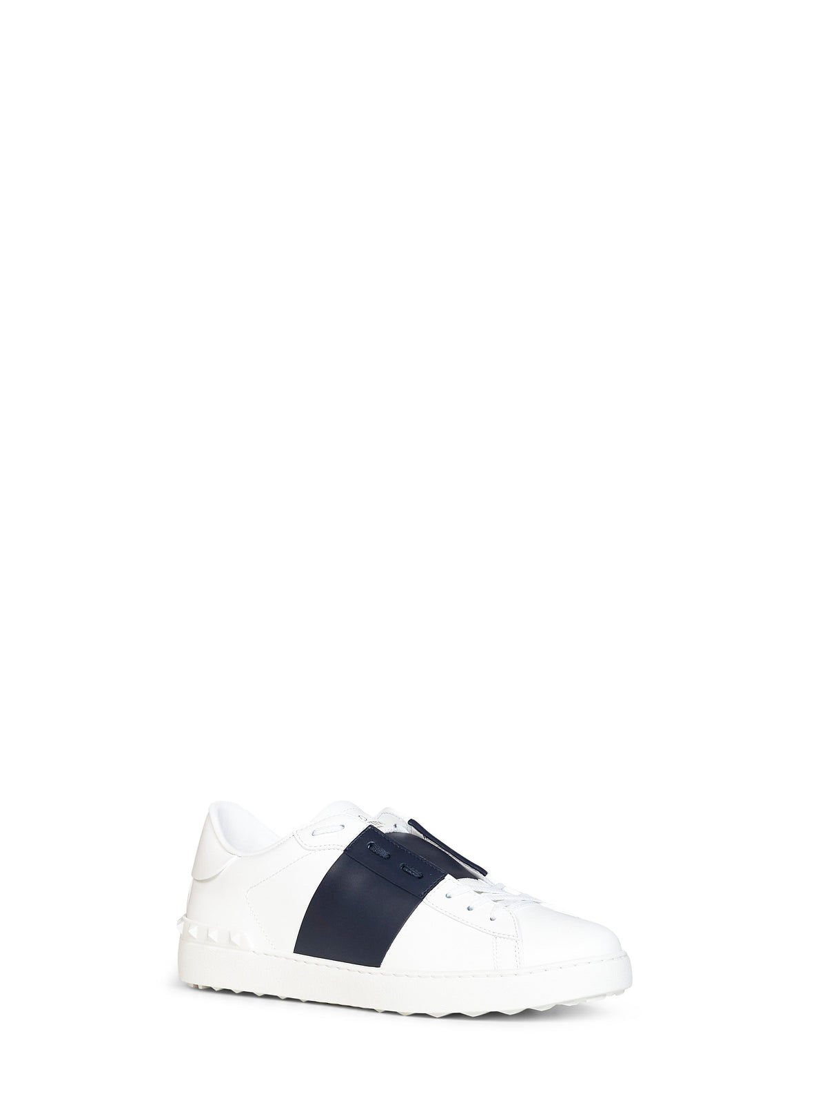 Valentino Garavani Men White And Navy Blue Calfskin Leather Open Sneakers VALENTINO GARAVANI