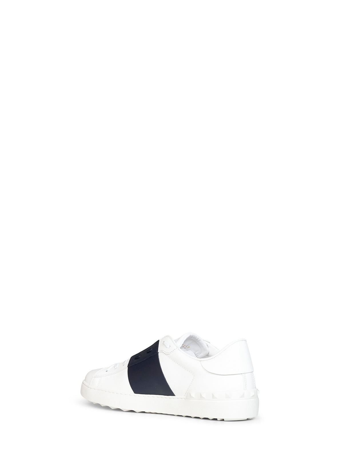 Valentino Garavani Men White And Navy Blue Calfskin Leather Open Sneakers VALENTINO GARAVANI