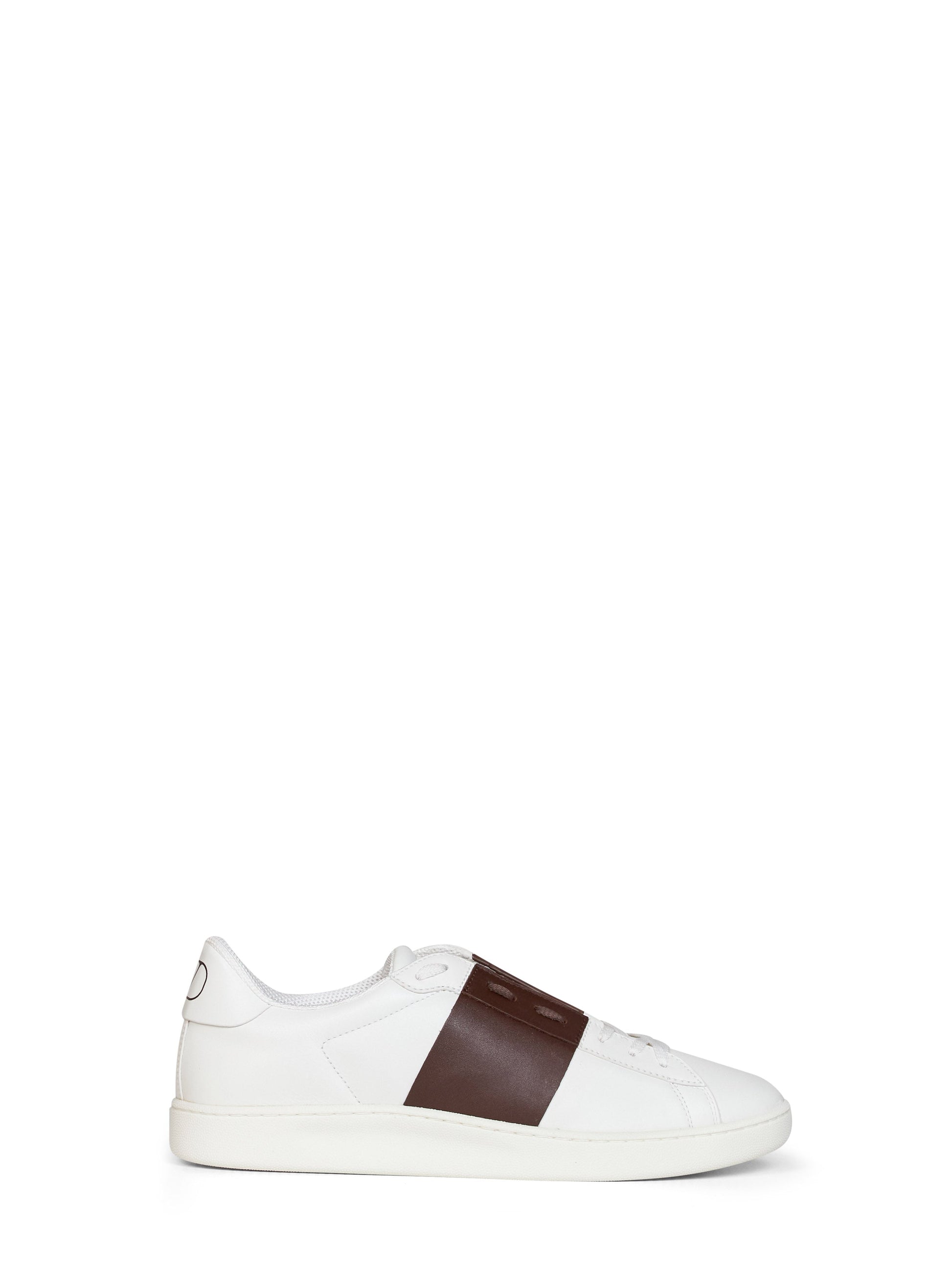 Valentino Garavani Men White And Bark Brown Nappa Calfskin Open Royco Sneakers VALENTINO GARAVANI
