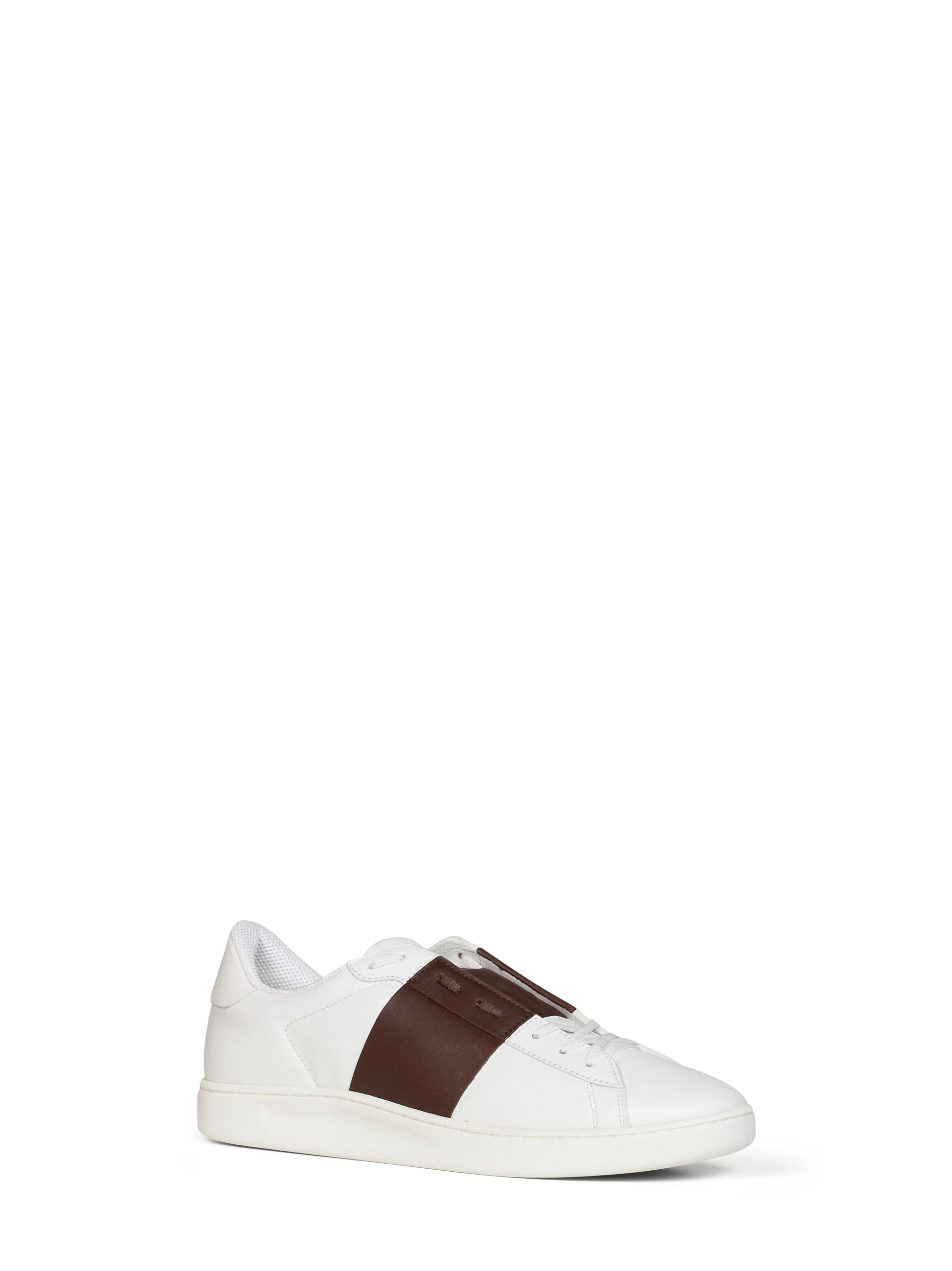 Valentino Garavani Men White And Bark Brown Nappa Calfskin Open Royco Sneakers VALENTINO GARAVANI