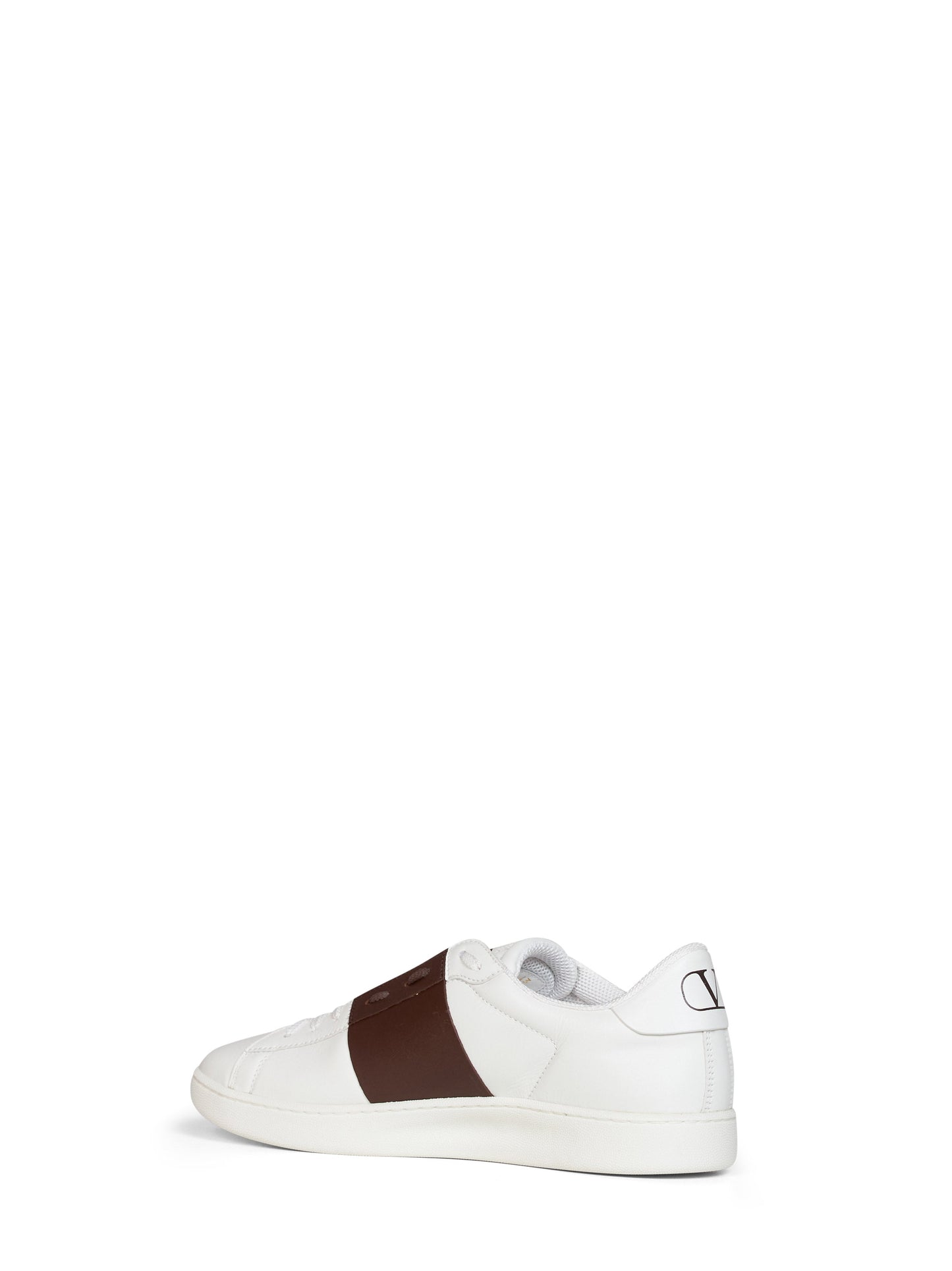 Valentino Garavani Men White And Bark Brown Nappa Calfskin Open Royco Sneakers VALENTINO GARAVANI