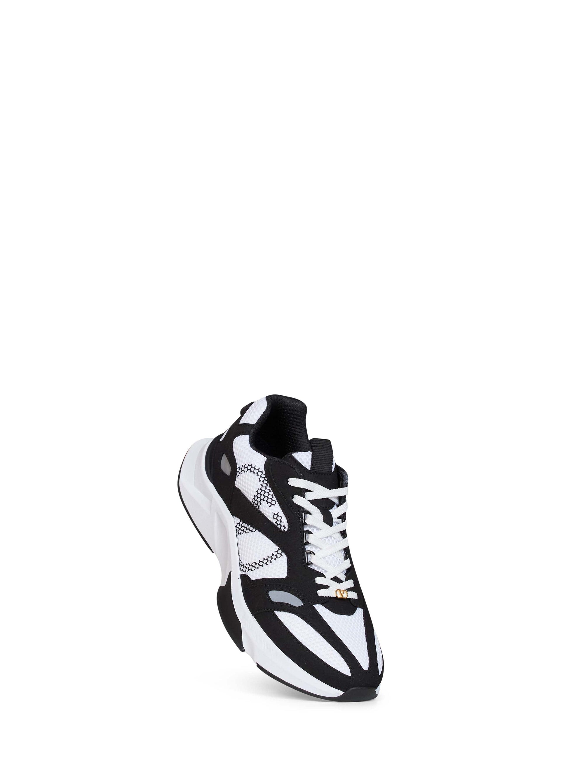 Valentino Garavani Men White And Black And Grey Mesh And Suede Demivee Low-Top Sneakers VALENTINO GARAVANI