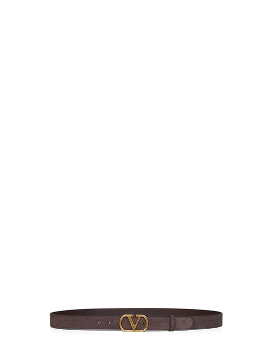 Valentino Garavani Men Brown Suede Vlogo Singature Belt VALENTINO GARAVANI