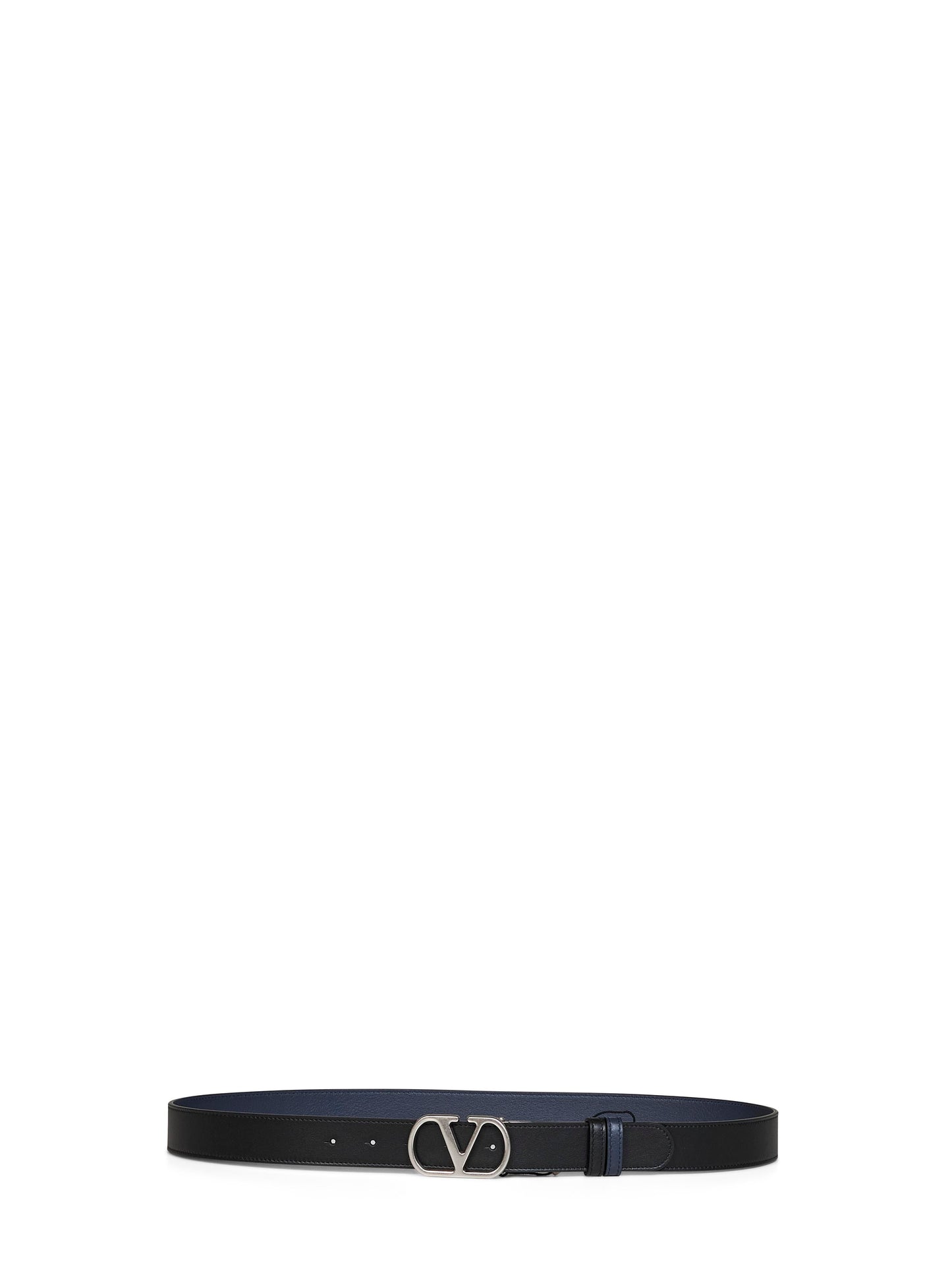 Valentino Garavani Men Black And Navy Blue Vlogo Signature Reversible Belt VALENTINO GARAVANI