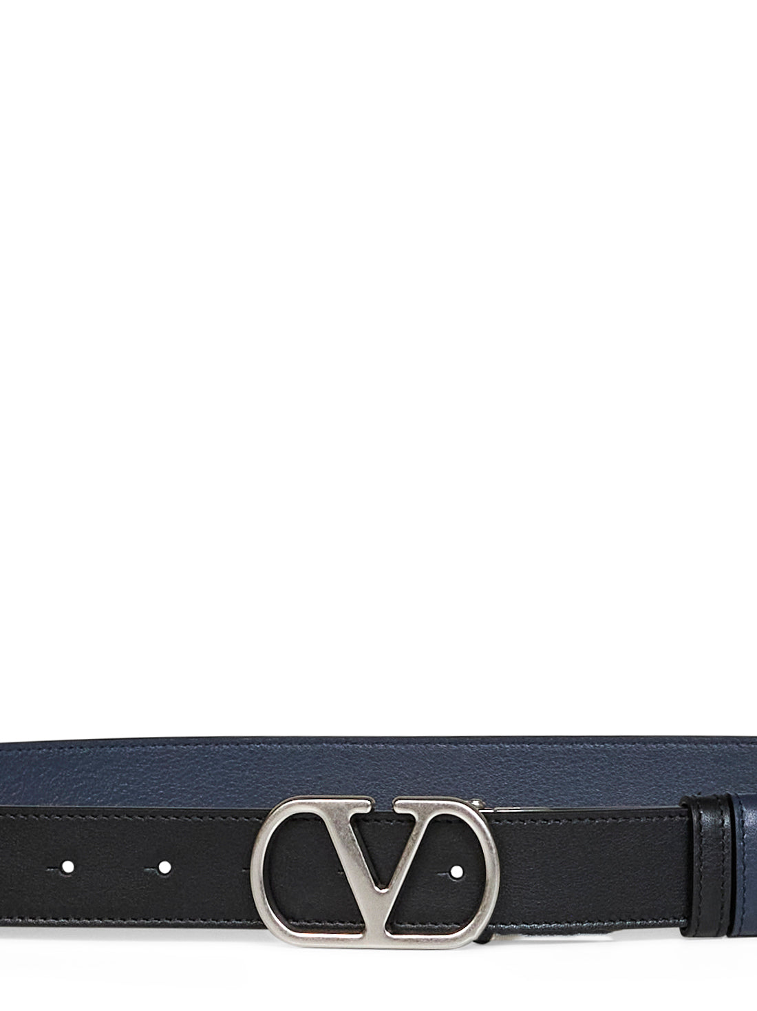 Valentino Garavani Men Black And Navy Blue Vlogo Signature Reversible Belt VALENTINO GARAVANI