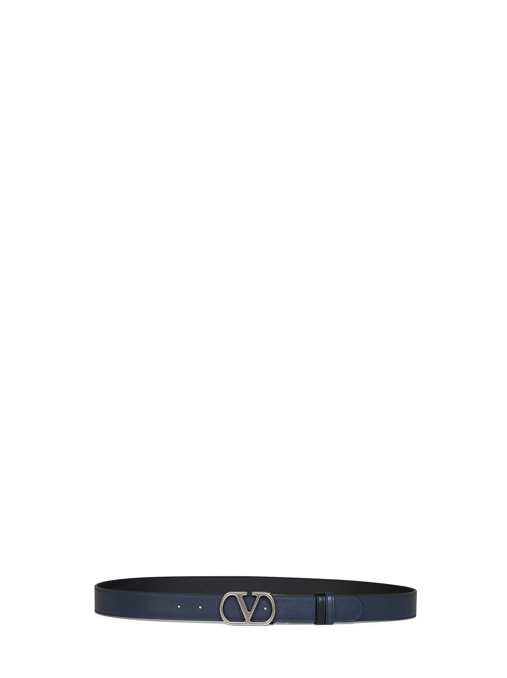 Valentino Garavani Men Black And Navy Blue Vlogo Signature Reversible Belt VALENTINO GARAVANI