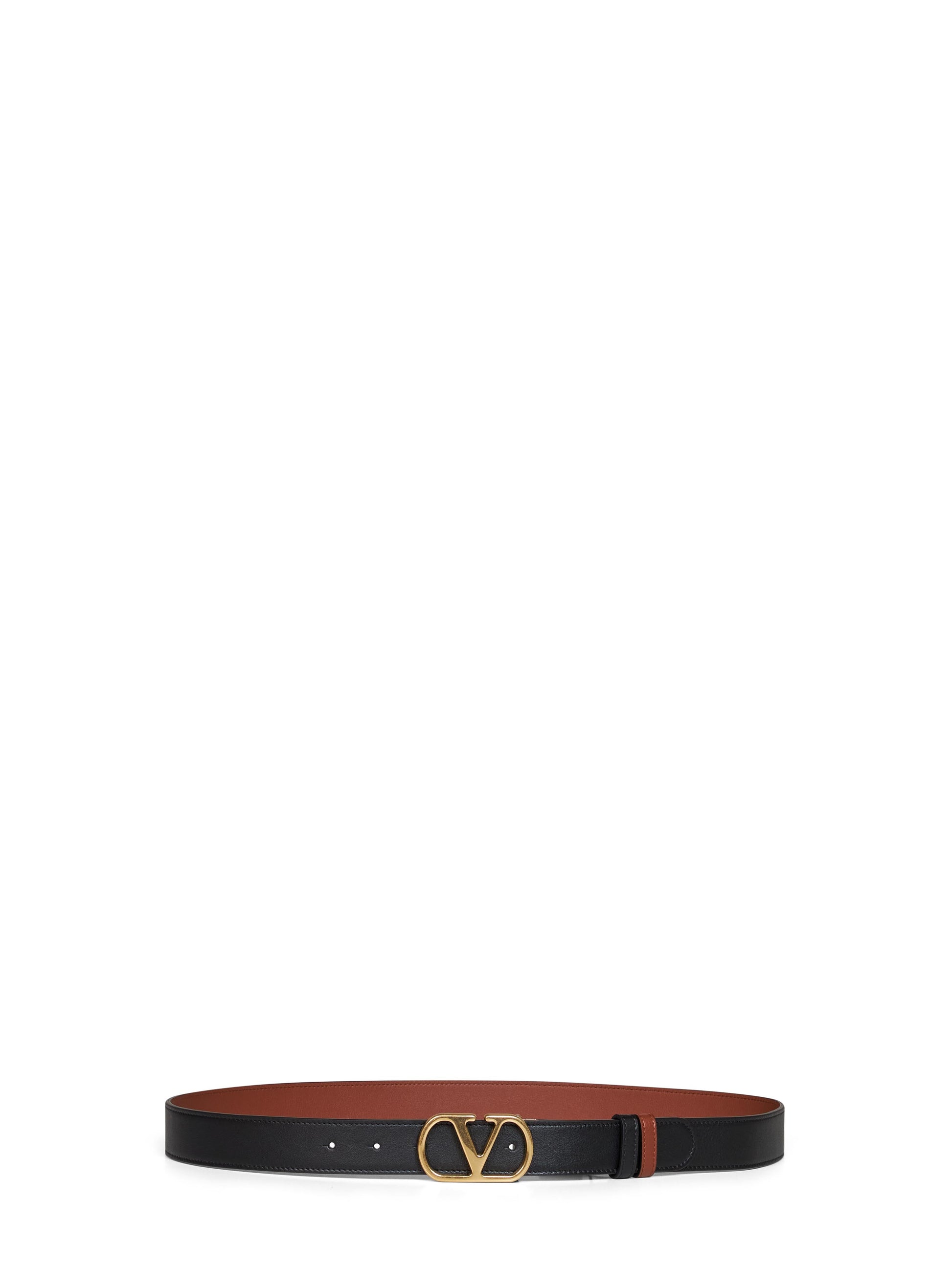 Valentino Garavani Men Black And Deep Caramel Vlogo Signature Reversible Belt VALENTINO GARAVANI