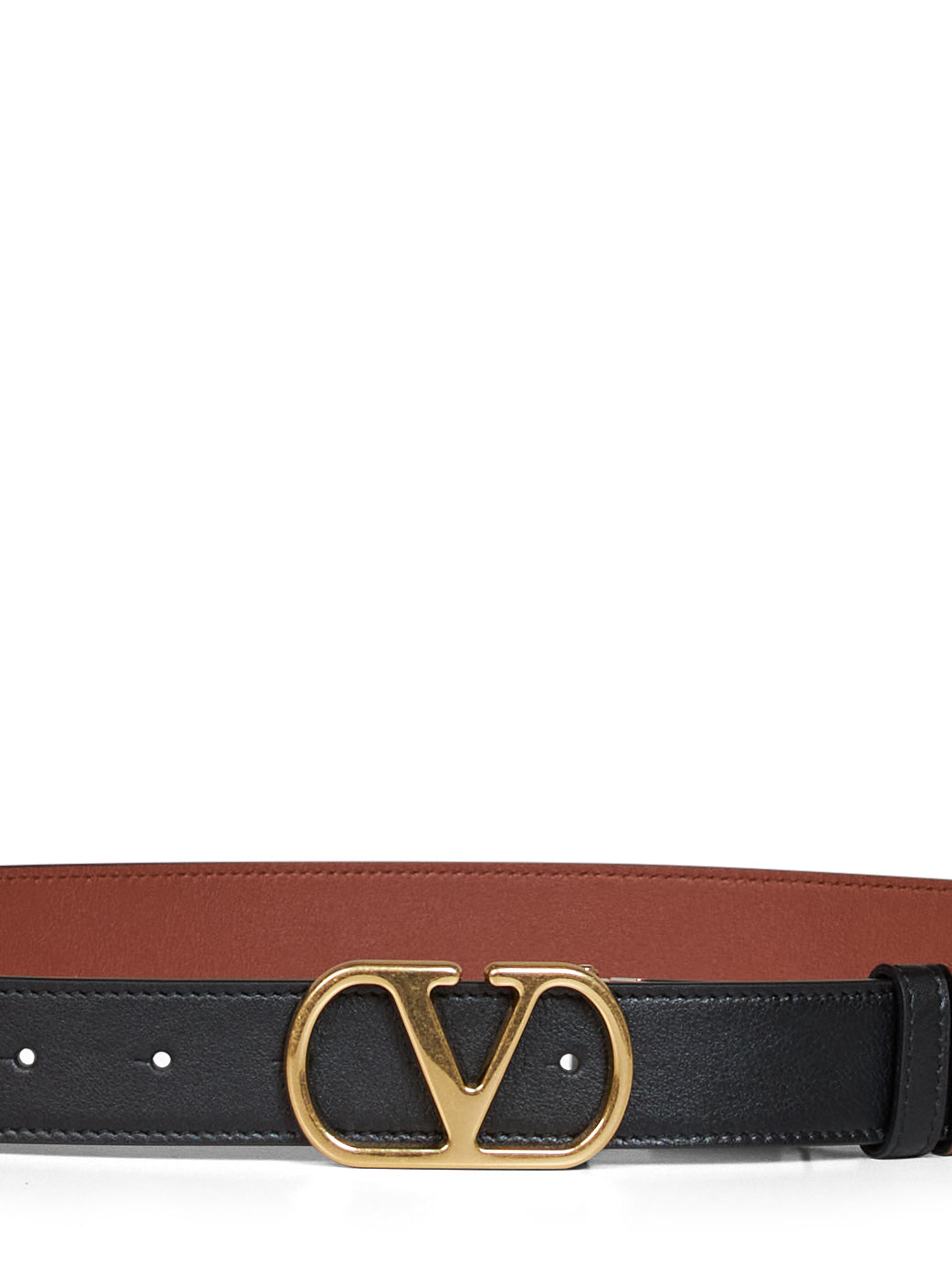Valentino Garavani Men Black And Deep Caramel Vlogo Signature Reversible Belt VALENTINO GARAVANI
