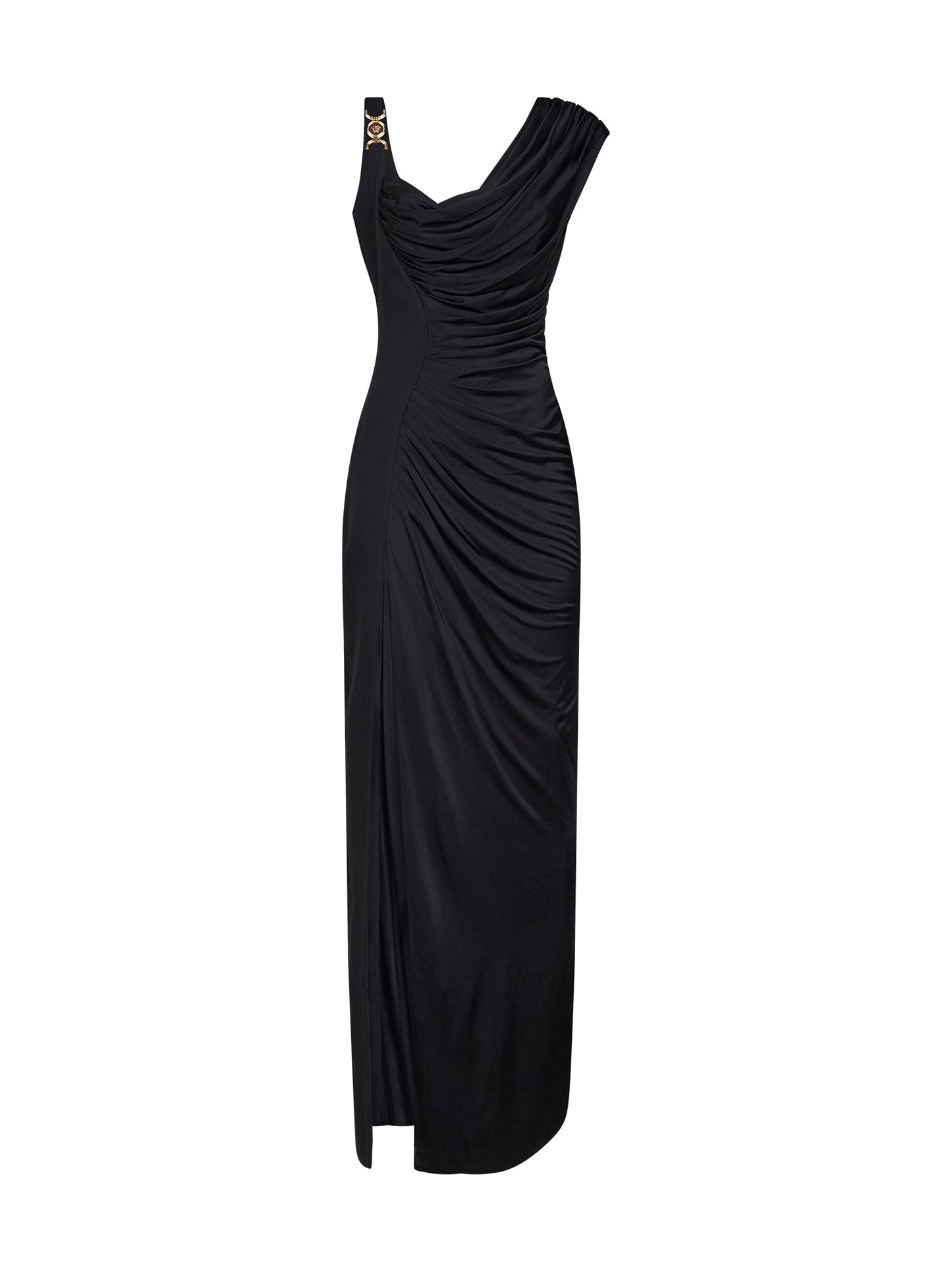 Versace Women Black Liquid Jersey Draped Long Dress VERSACE