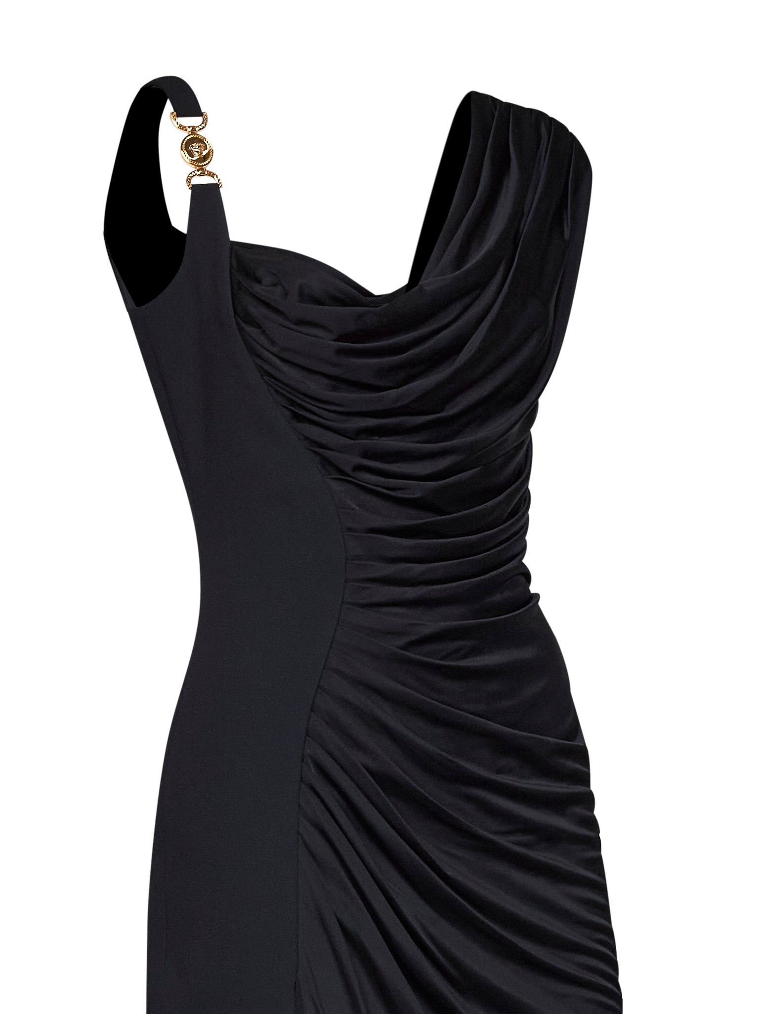 Versace Women Black Liquid Jersey Draped Long Dress VERSACE