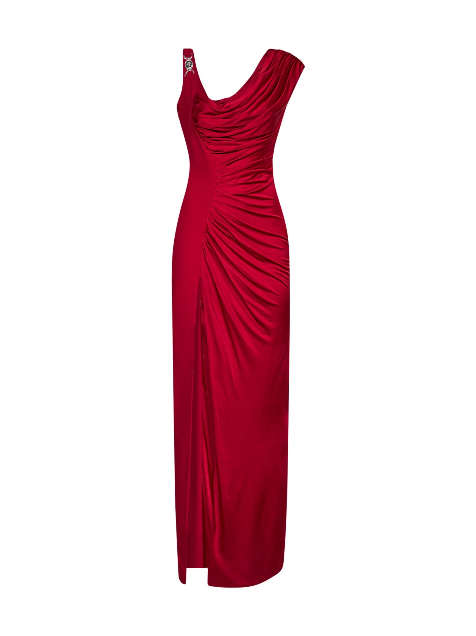 Versace Women Red Liquid Jersey Draped Long Dress VERSACE