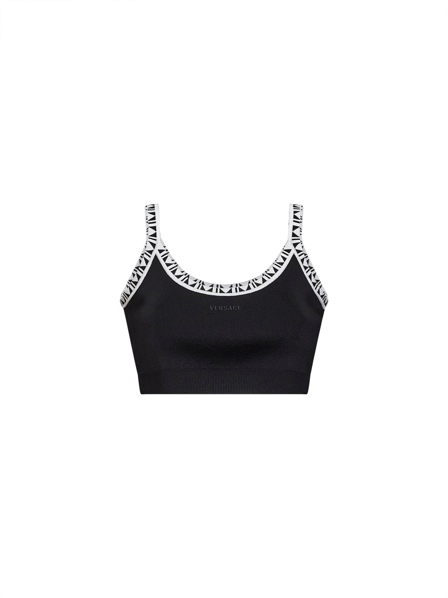 Versace Women Black Knit Cropped Top With Jacquard Details VERSACE
