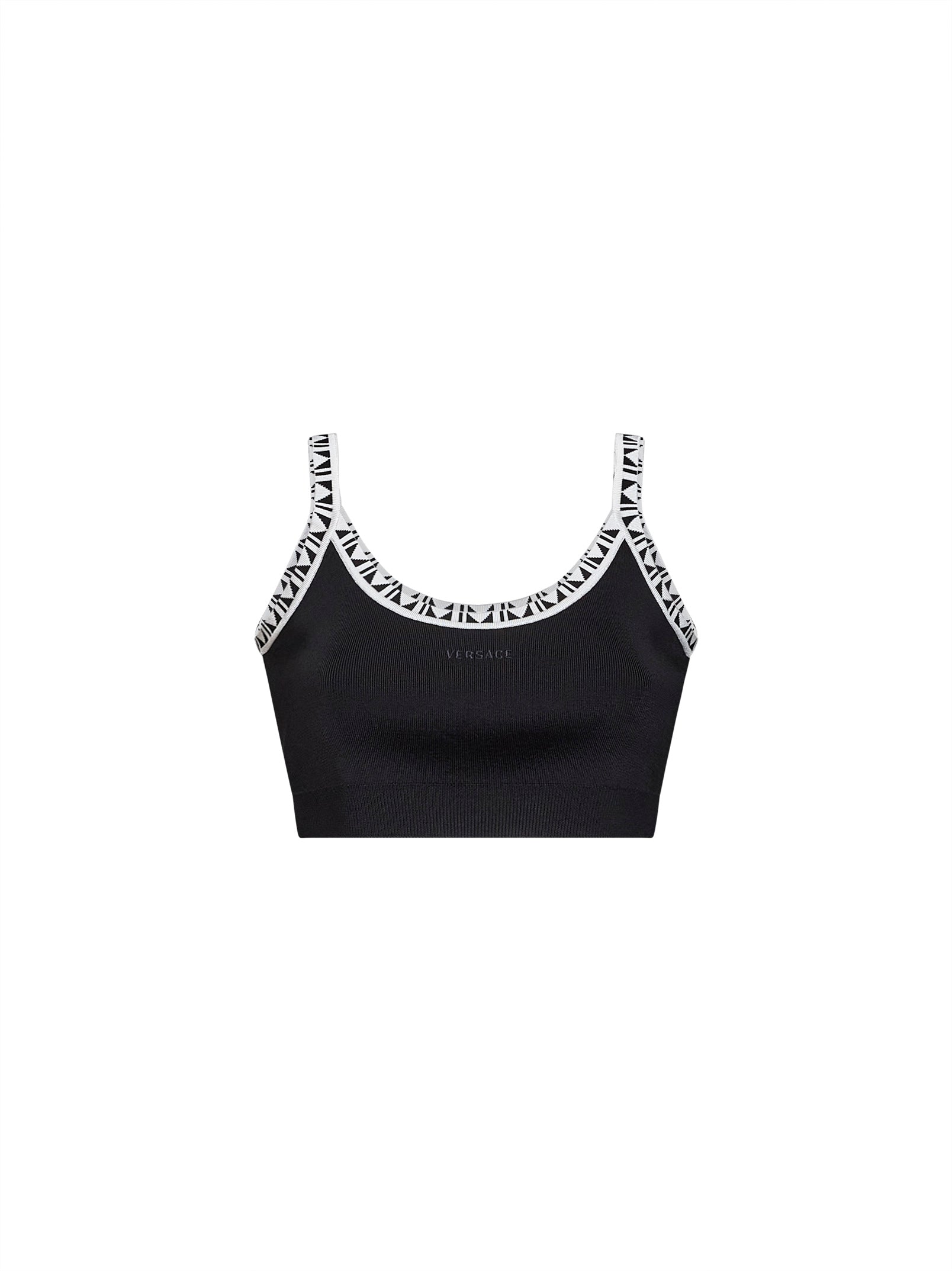 Versace Women Black Knit Cropped Top With Jacquard Details VERSACE