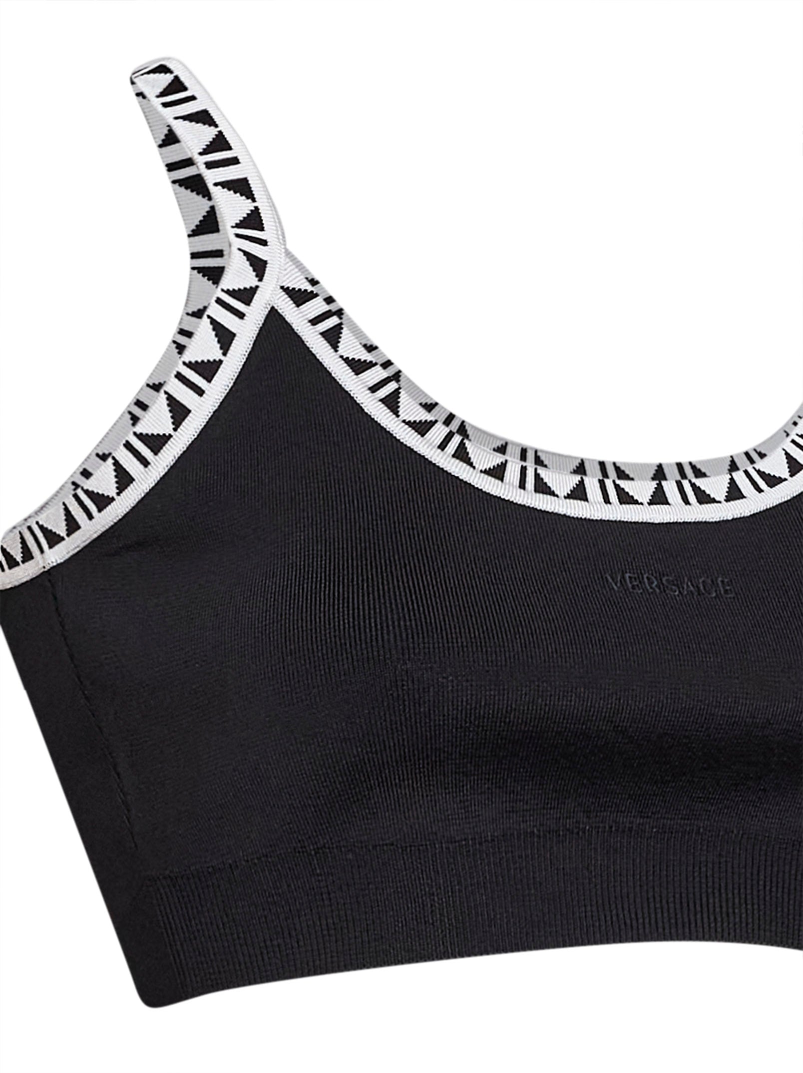 Versace Women Black Knit Cropped Top With Jacquard Details VERSACE
