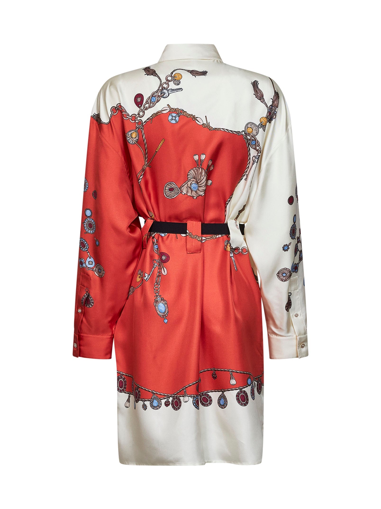 Versace Women Orange Printed Silk Twill Belted Mini Dress VERSACE