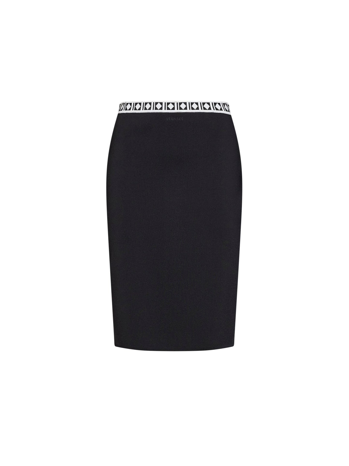 Versace Women Black Knit Midi Skirt With Jacquard Details VERSACE