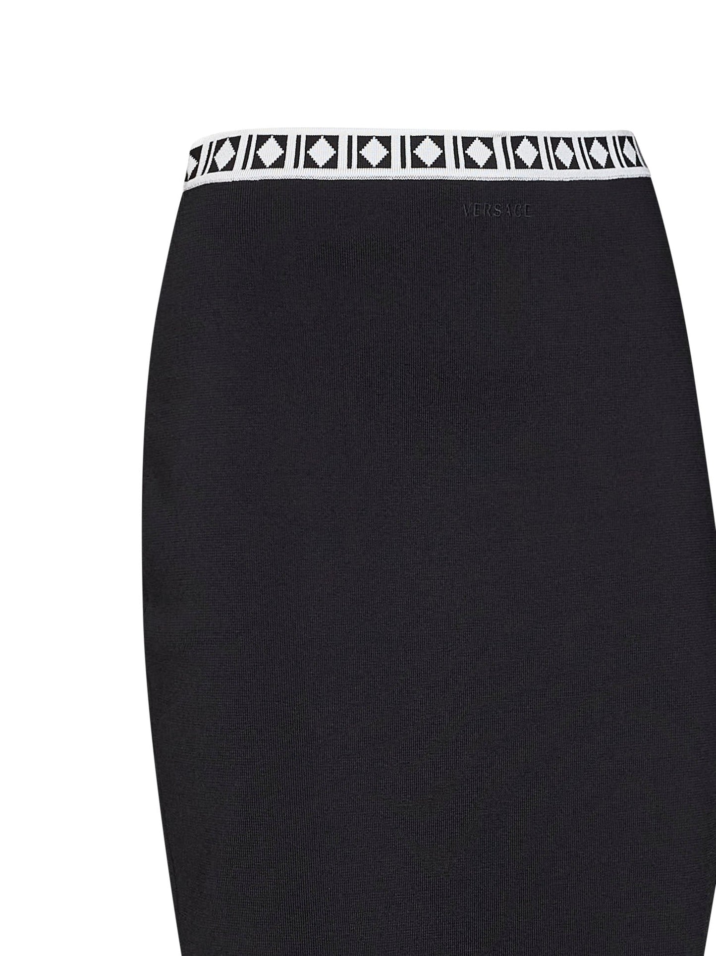 Versace Women Black Knit Midi Skirt With Jacquard Details VERSACE