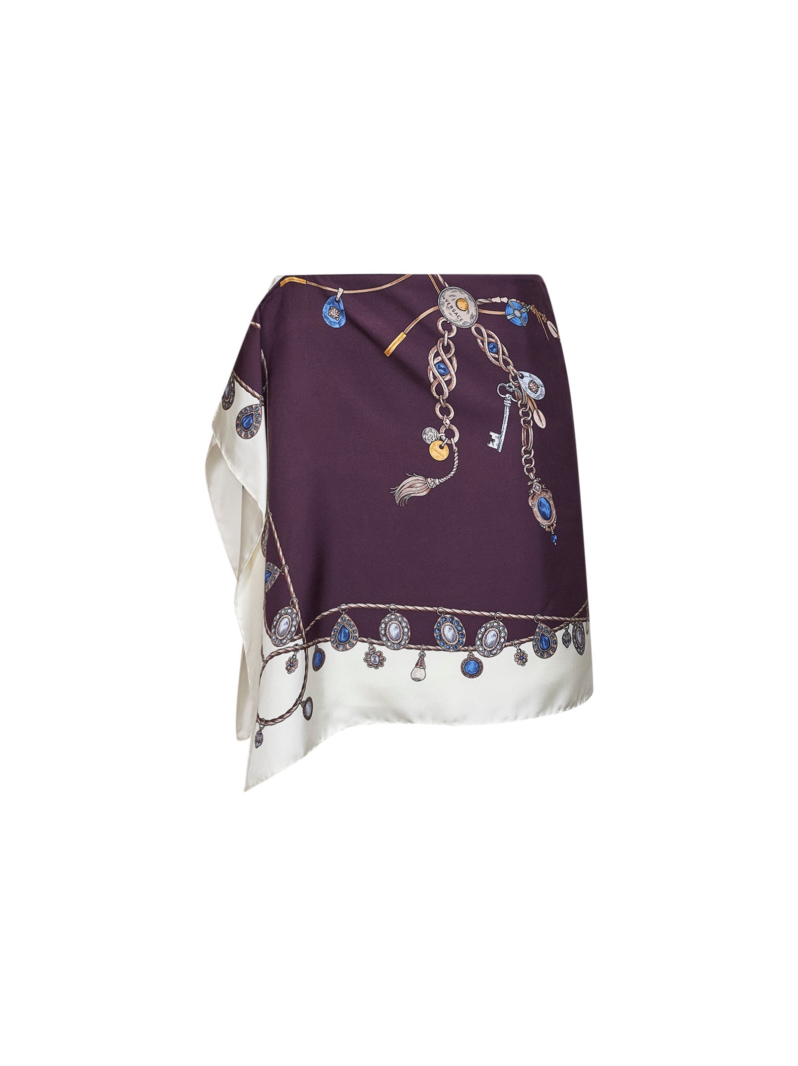 Versace Women Purple And White Printed Silk Twill Mini Skirt VERSACE