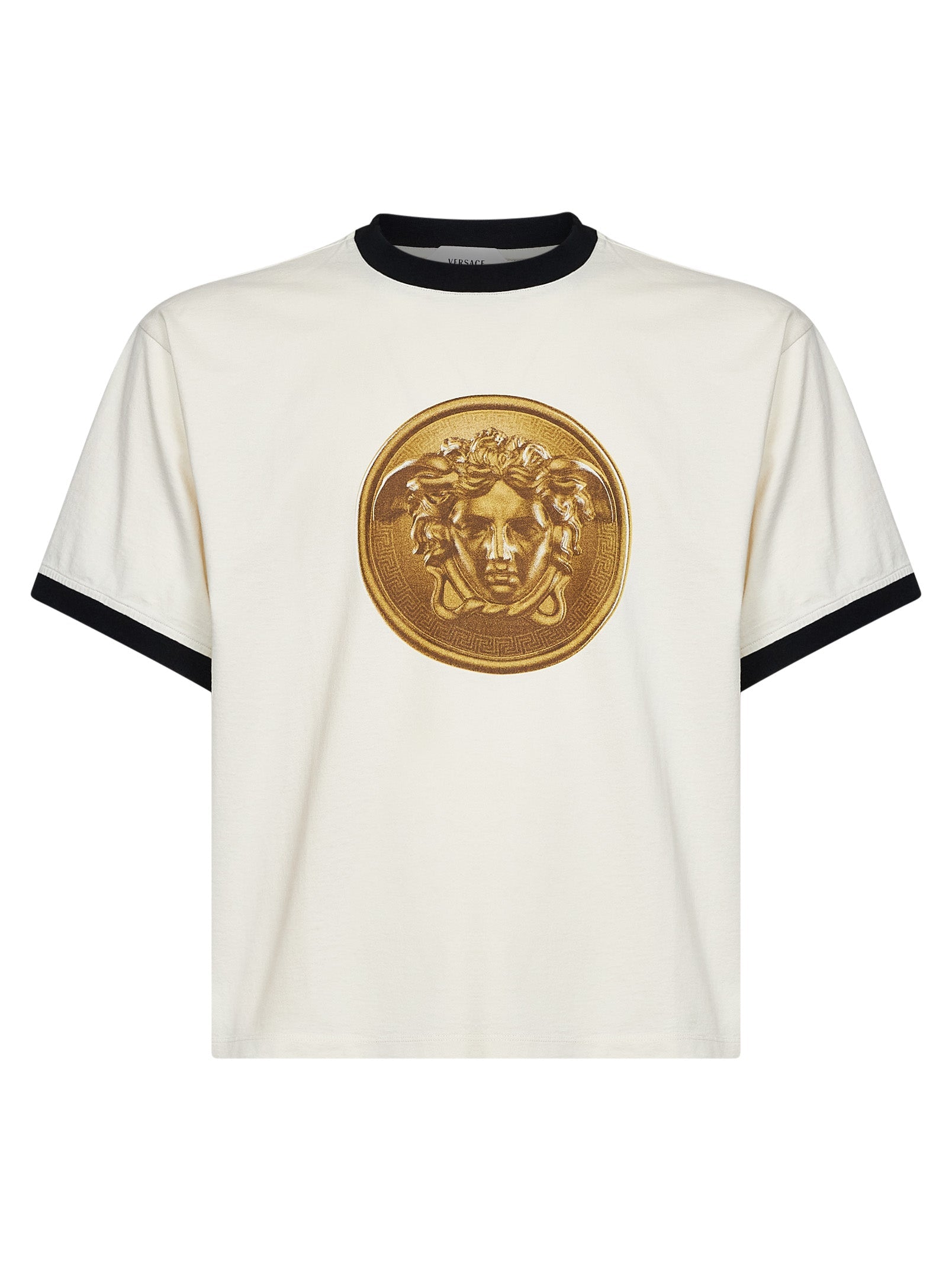 Versace Men Dirty White Cotton Jersey Printed T-Shirt VERSACE