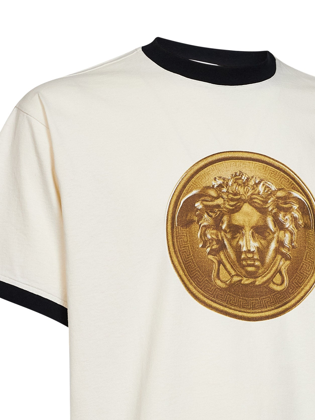 Versace Men Dirty White Cotton Jersey Printed T-Shirt VERSACE