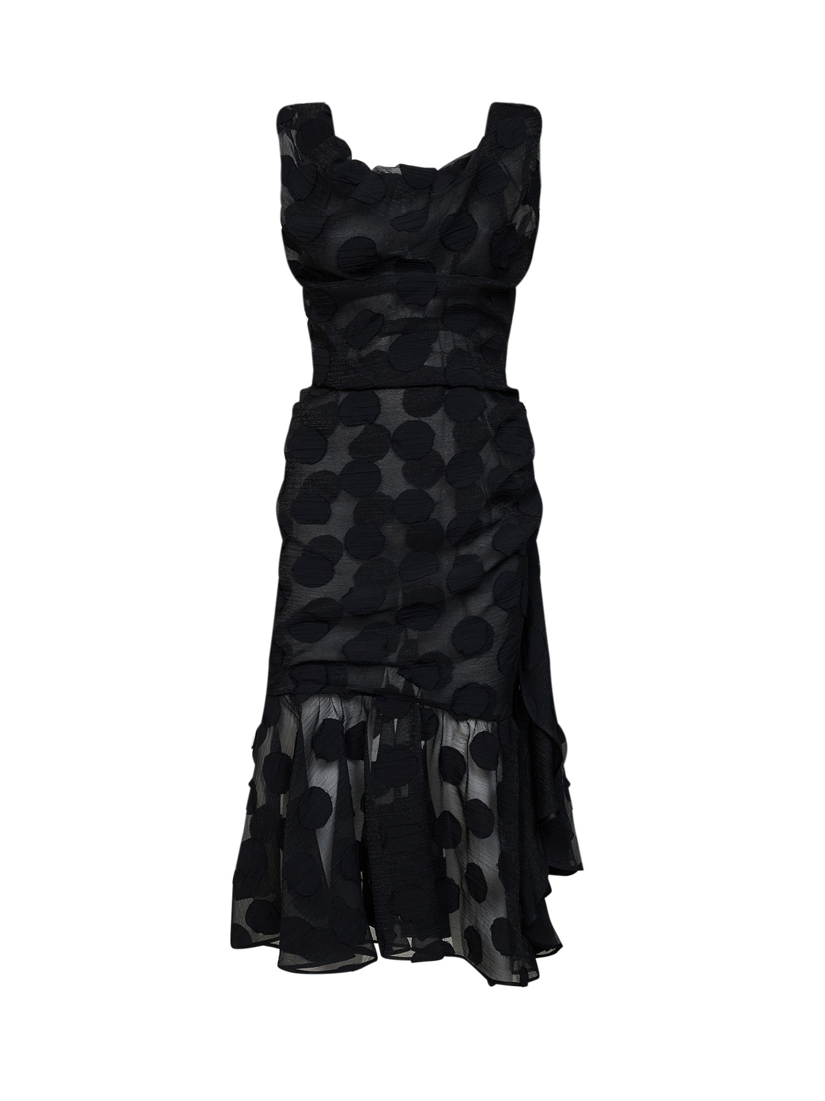 Vivienne Westwood Women Black Polka Dot Crepe Ginnie Frill Midi Dress VIVIENNE WESTWOOD