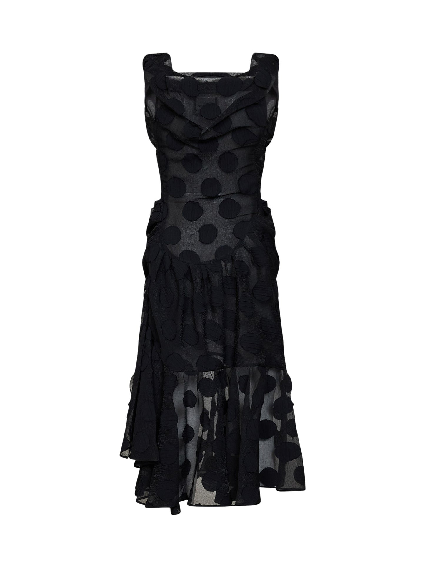 Vivienne Westwood Women Black Polka Dot Crepe Ginnie Frill Midi Dress VIVIENNE WESTWOOD
