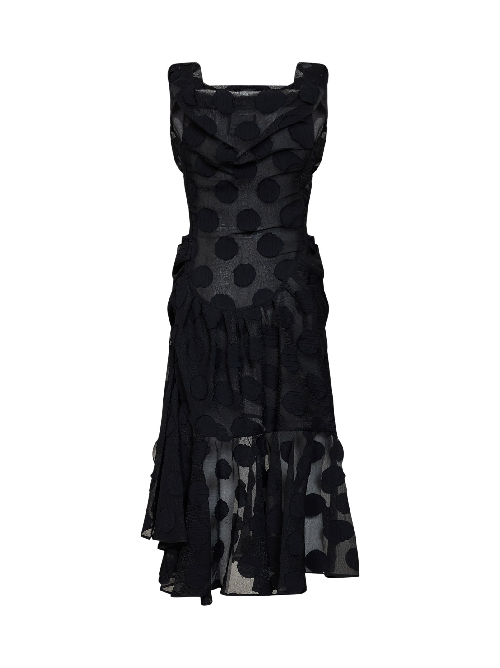 Vivienne Westwood Women Black Polka Dot Crepe Ginnie Frill Midi Dress VIVIENNE WESTWOOD
