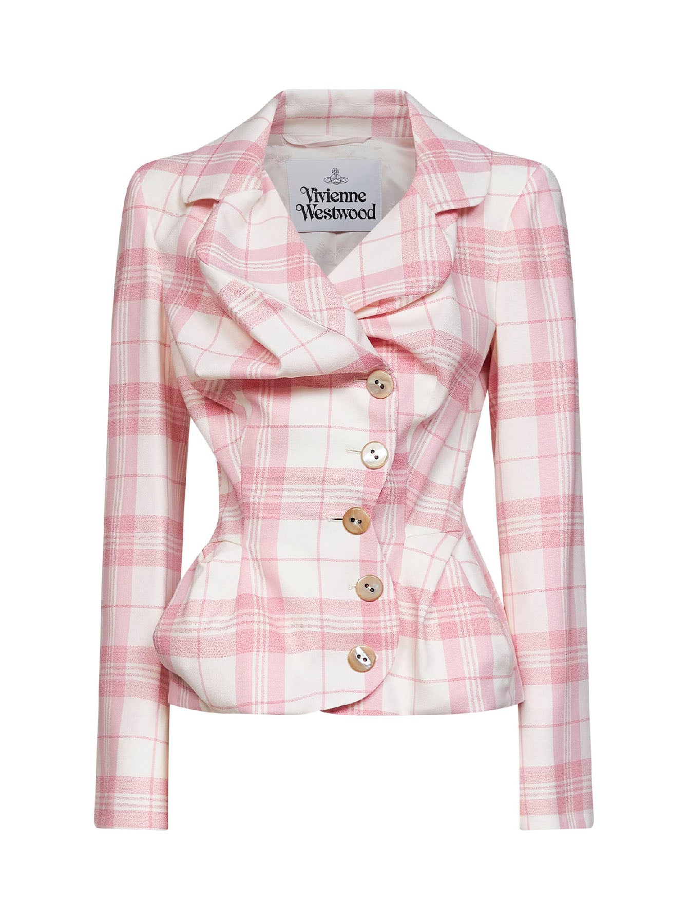 Vivienne Westwood Women Ivory And Pink Virgin Wool Tartan Drunken Blazer VIVIENNE WESTWOOD