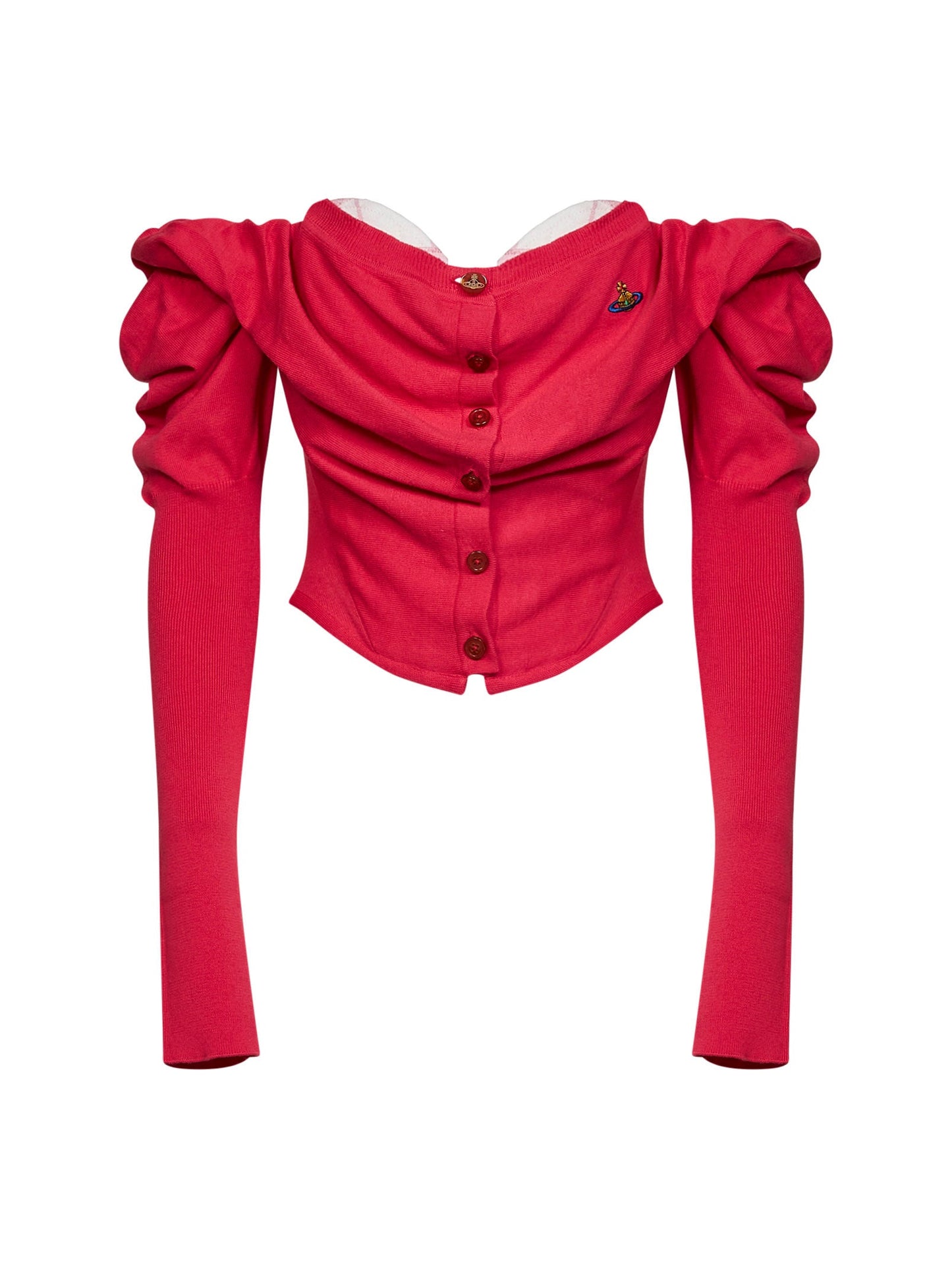 Vivienne Westwood Women Raspberry Knit Bea Corset Draped Cardigan VIVIENNE WESTWOOD