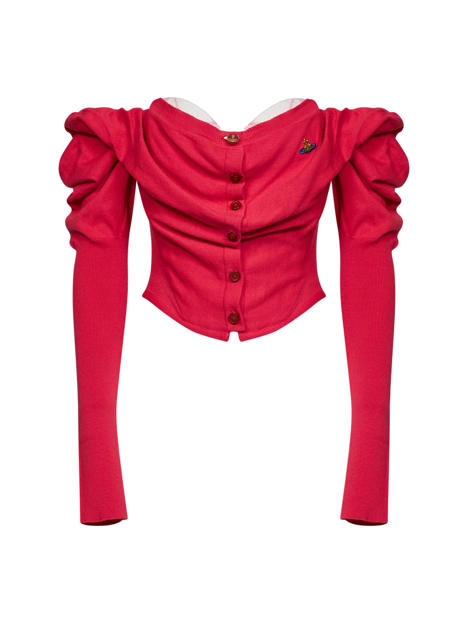 Vivienne Westwood Women Raspberry Knit Bea Corset Draped Cardigan VIVIENNE WESTWOOD