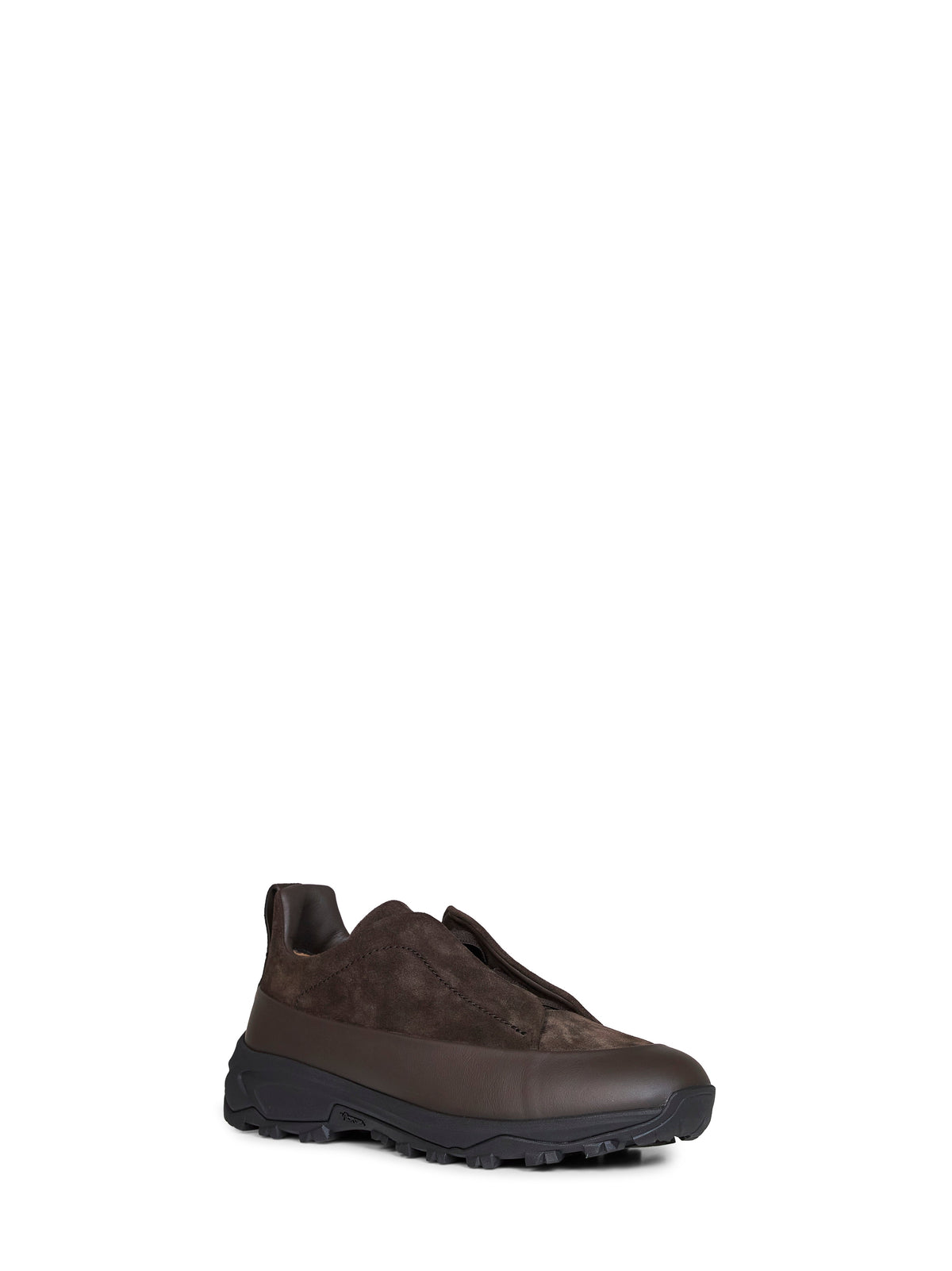 Zegna Men Dark Brown Leather And Suede Triple Stitch Monte Sneakers ZEGNA