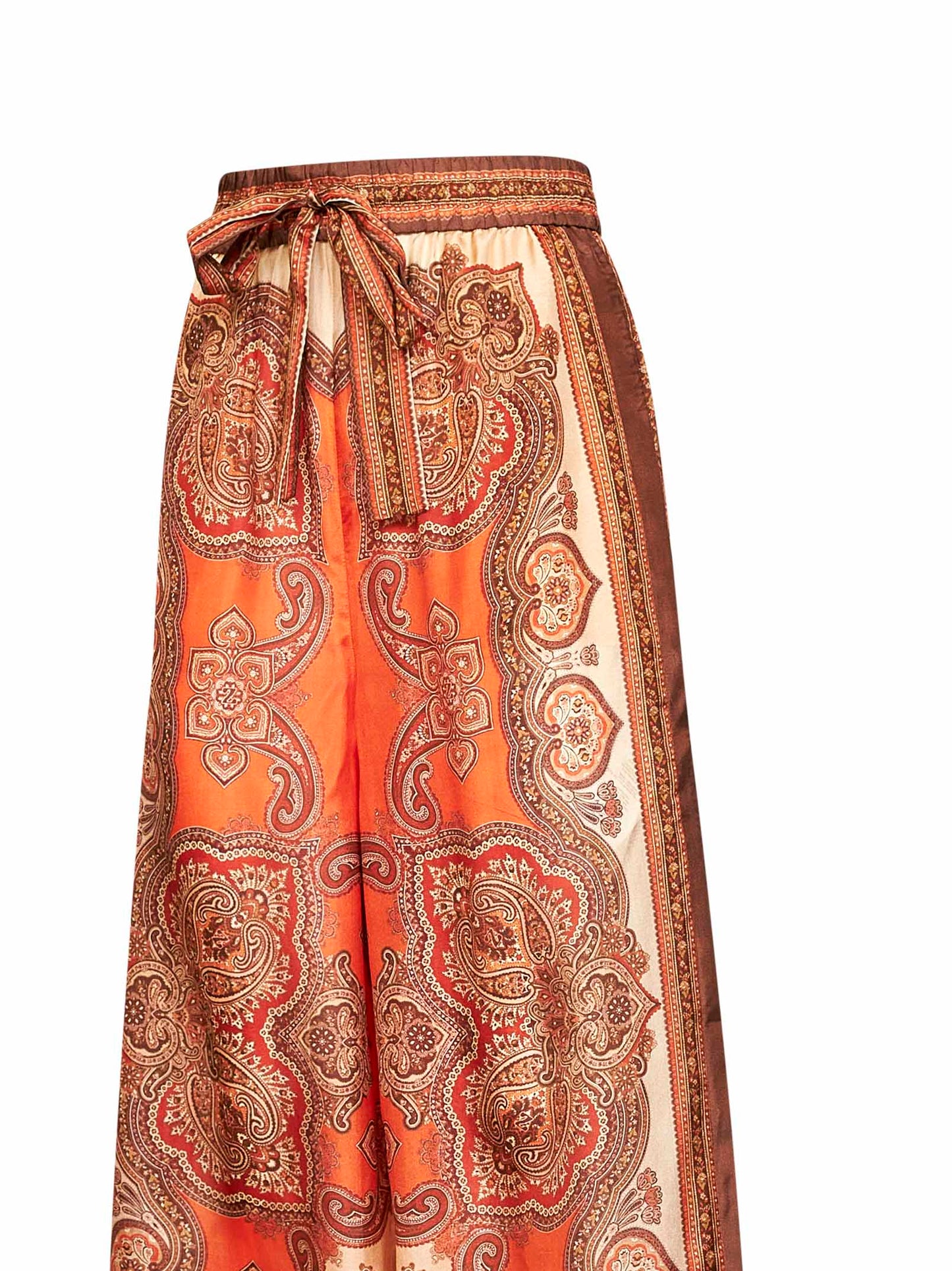 Zimmermann Women Tangerine Paisley-Print Silk Habotai Mahon Relaxed Trousers ZIMMERMANN